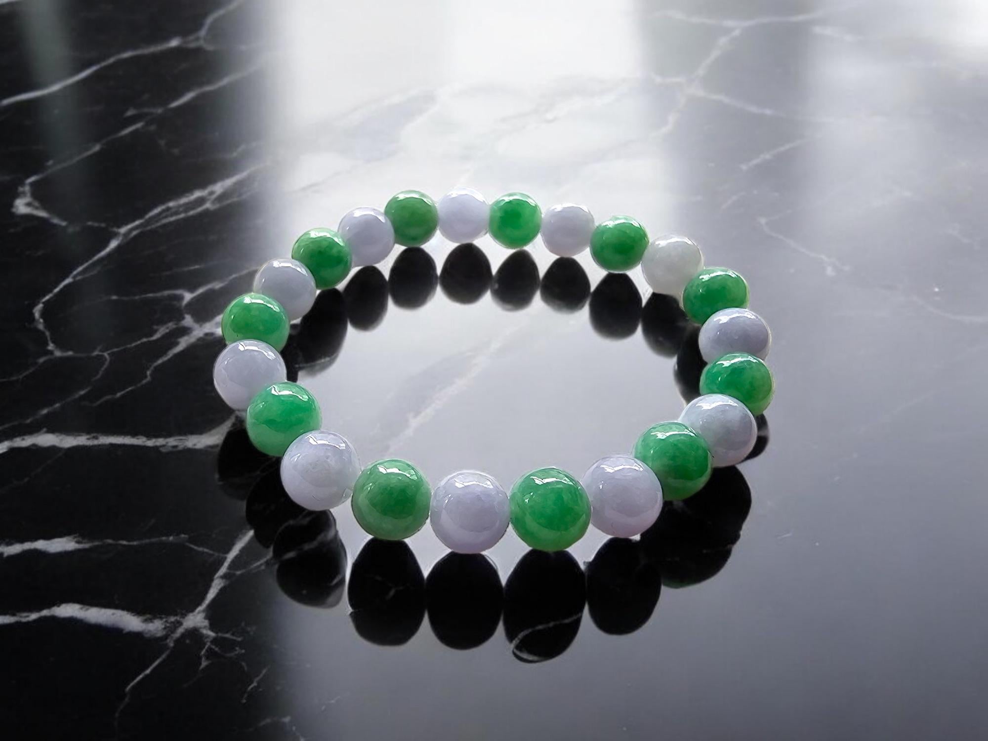 Women's or Men's Certified Imperial Burmese A-Jade Beaded Bracelet MADE IN JAPAN 8.5mm x 22 beads For Sale