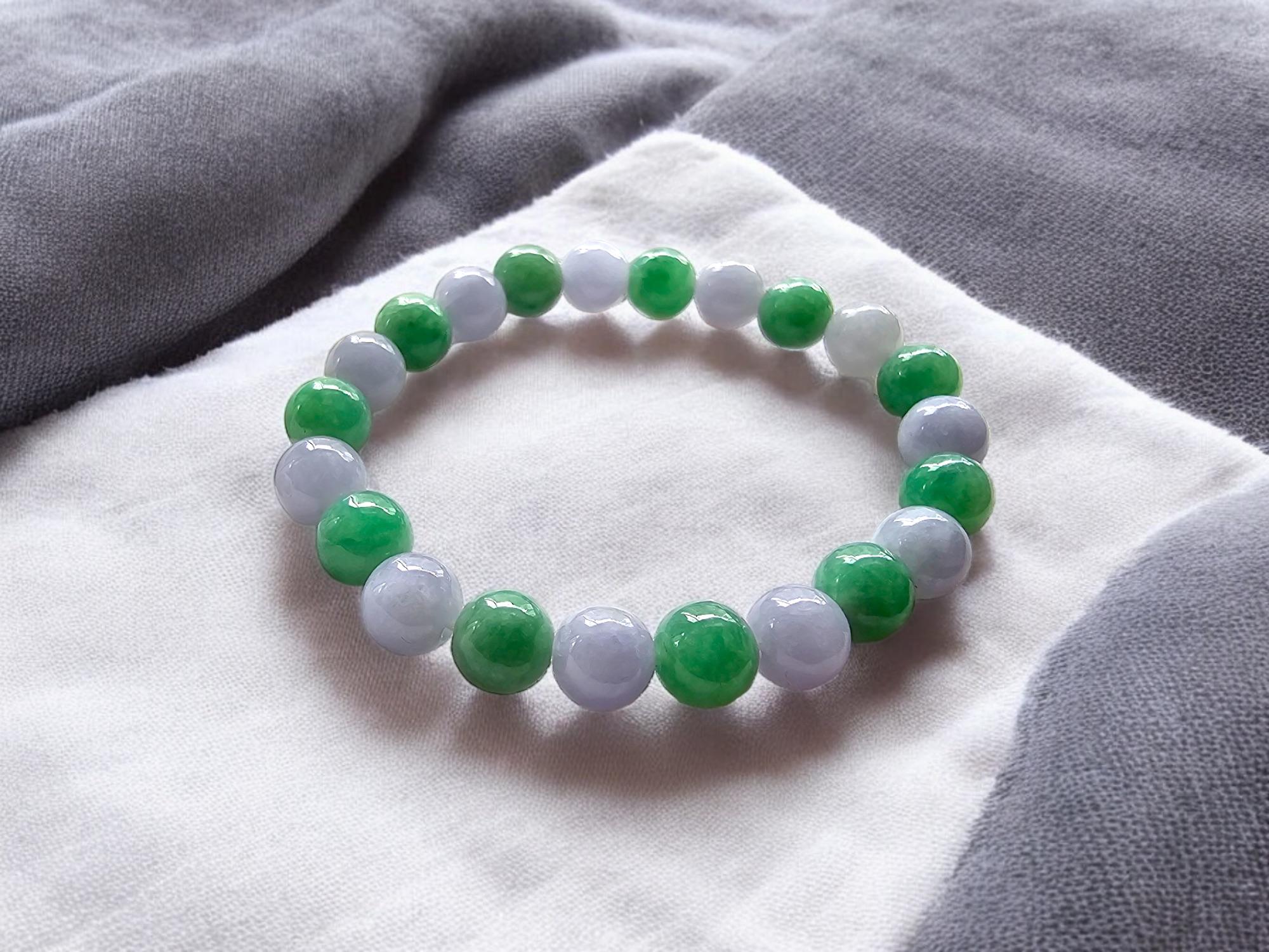 Certified Imperial Burmese A-Jade Beaded Bracelet MADE IN JAPAN 8.5mm x 22 beads For Sale 1