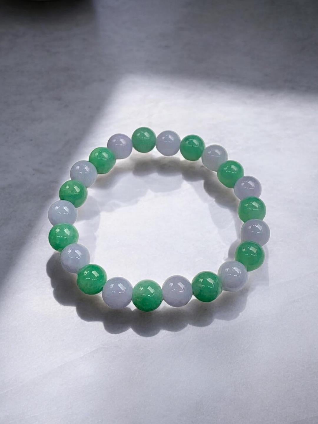Certified Imperial Burmese A-Jade Beaded Bracelet MADE IN JAPAN 8.5mm x 22 beads For Sale 2