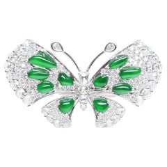 Certified Imperial Green Jade Butterfly & Rose Cut Diamond Ring, Pendant, Brooch