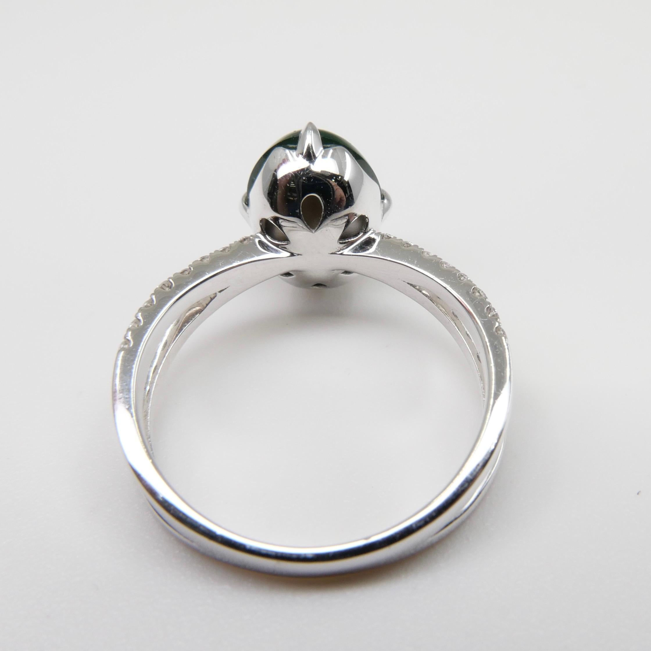 Certified Imperial Green Jade & Diamond Cocktail Ring. Best Of The Best. For Sale 5