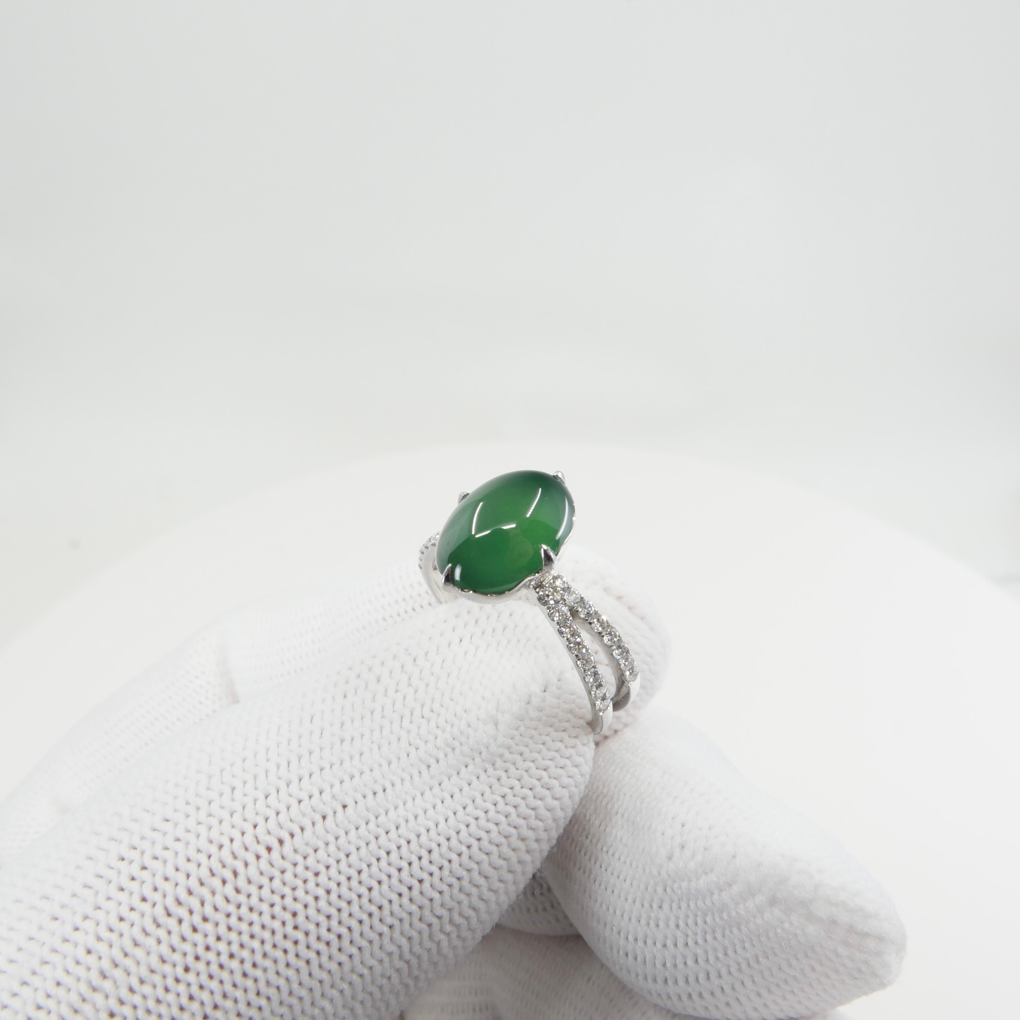 Certified Imperial Green Jade & Diamond Cocktail Ring. Best Of The Best. For Sale 6