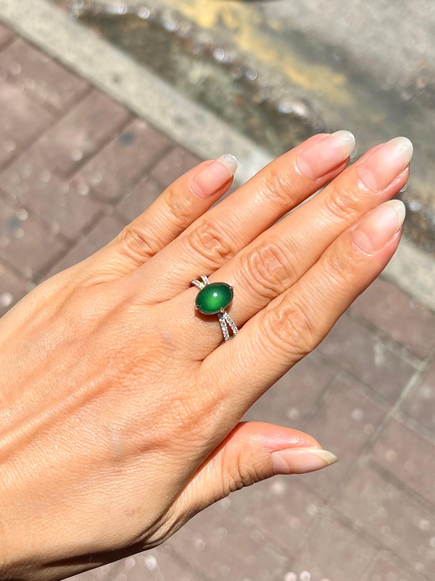 Certified Imperial Green Jade & Diamond Cocktail Ring. Best Of The Best. For Sale 7