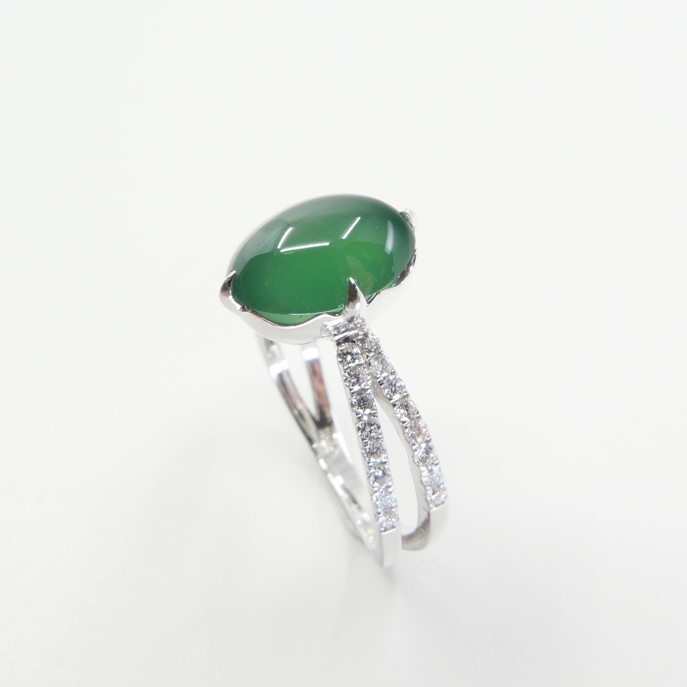 Certified Imperial Green Jade & Diamond Cocktail Ring. Best Of The Best. For Sale 8