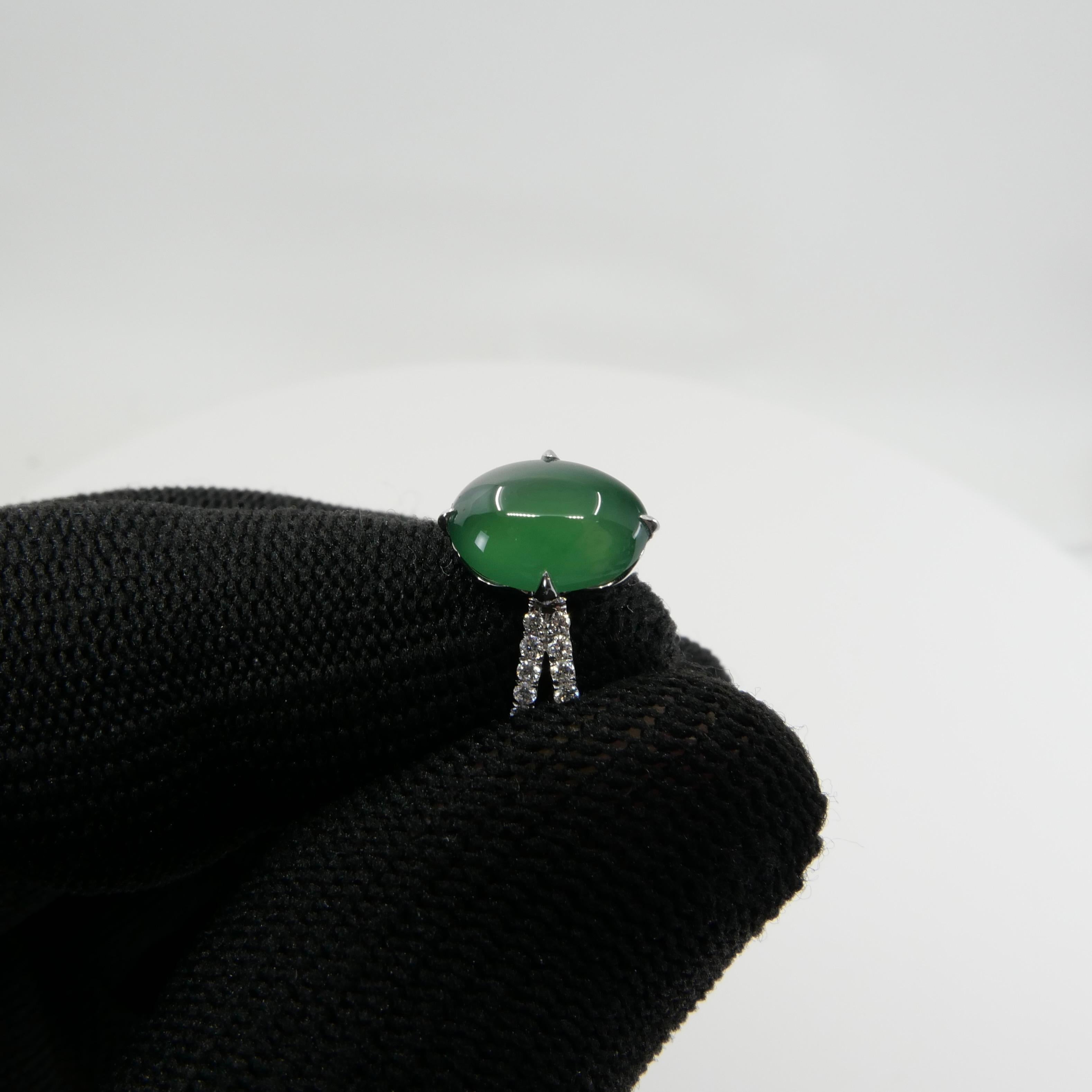 Certified Imperial Green Jade & Diamond Cocktail Ring. Best Of The Best. For Sale 9