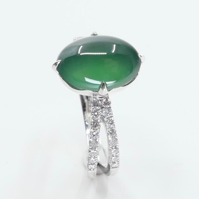 Certified Imperial Green Jade & Diamond Cocktail Ring. Best Of The Best. For Sale 1