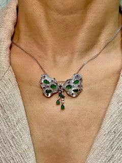 Certified Imperial Green Jadeite Jade Bow, Ruby, Diamond Pendant & Brooch, Glows