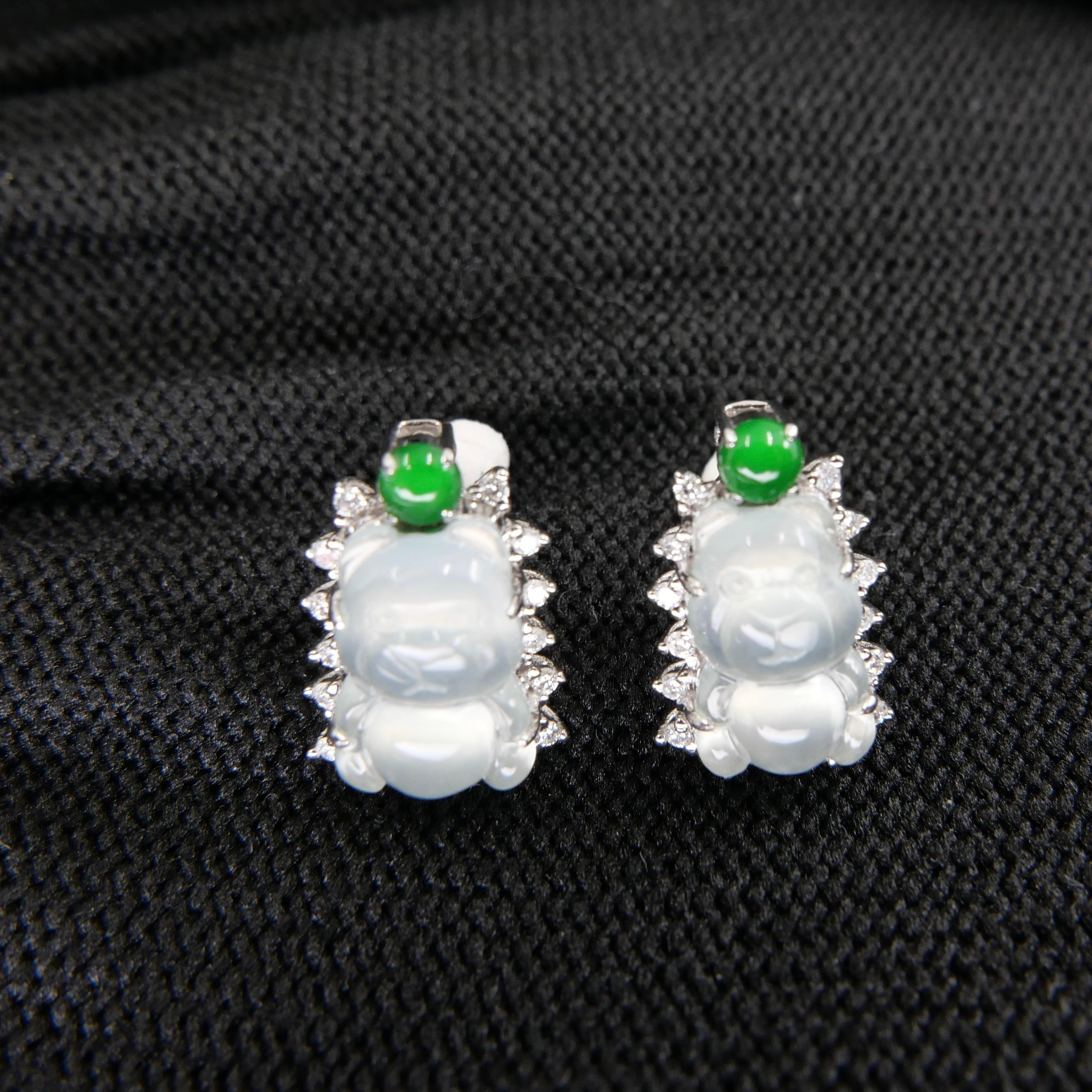 Certified Imperial & Icy Jade Diamond Gummy Bear Earrings, Great for Kids! For Sale 2