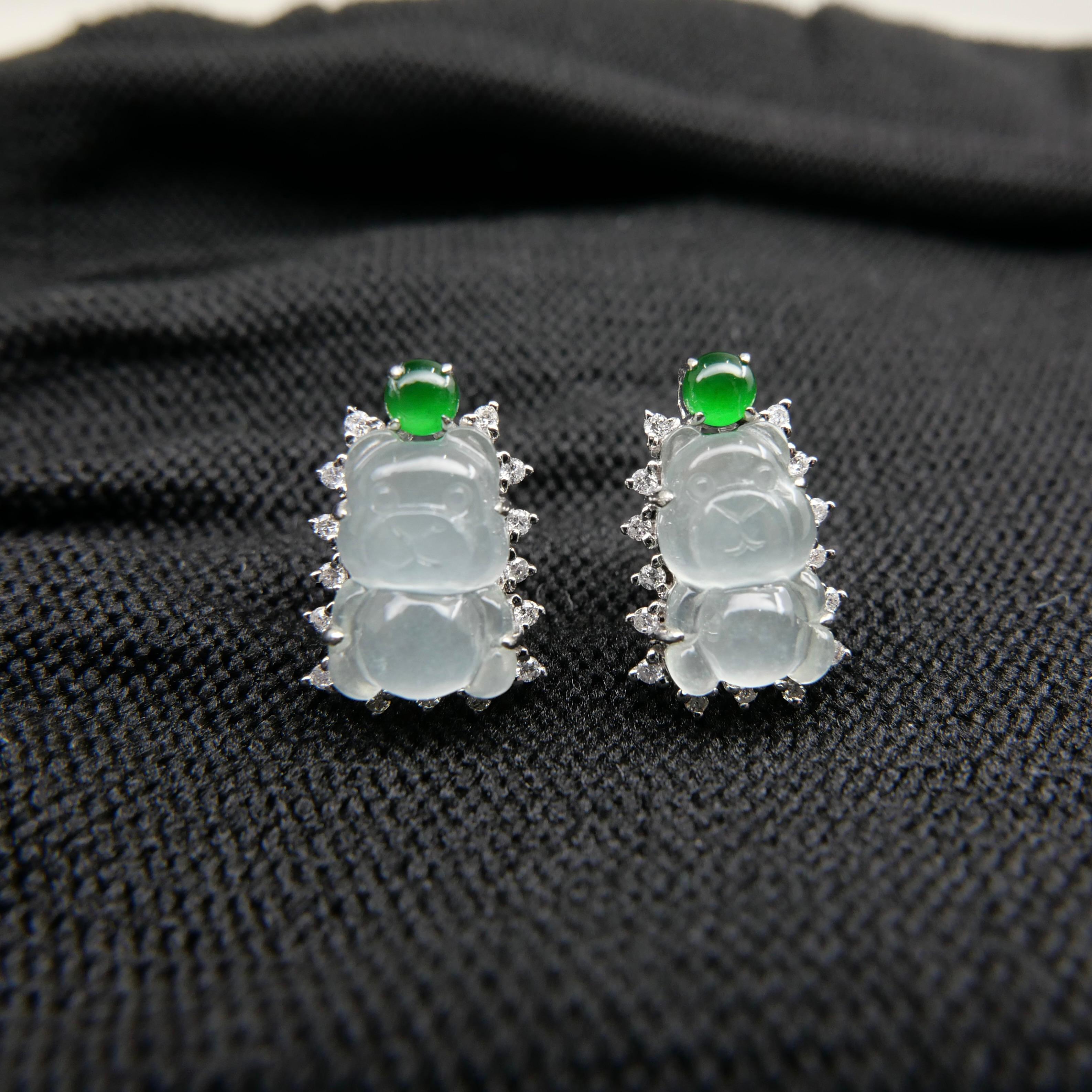 Certified Imperial & Icy Jade Diamond Gummy Bear Earrings, Great for Kids! For Sale 3