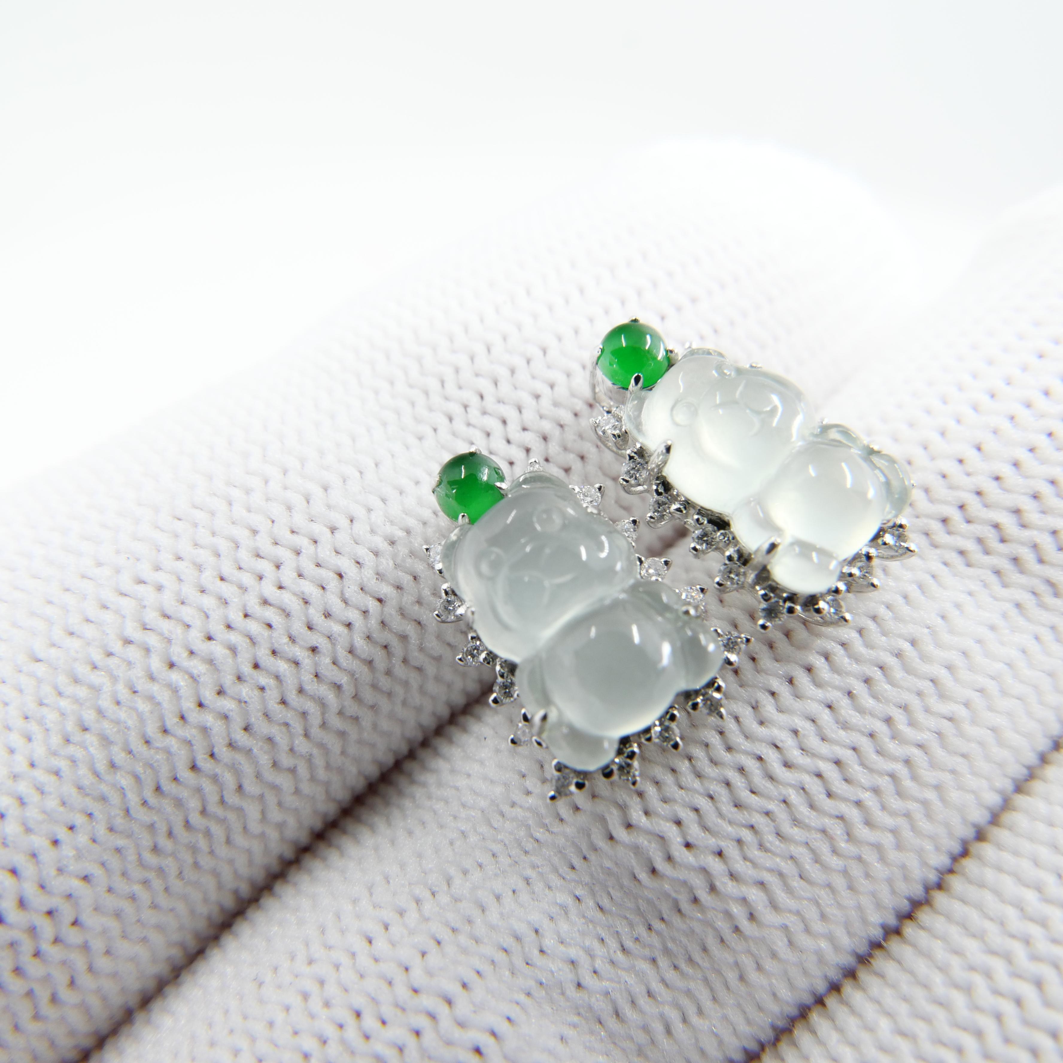Certified Imperial & Icy Jade Diamond Gummy Bear Earrings, Great for Kids! For Sale 6