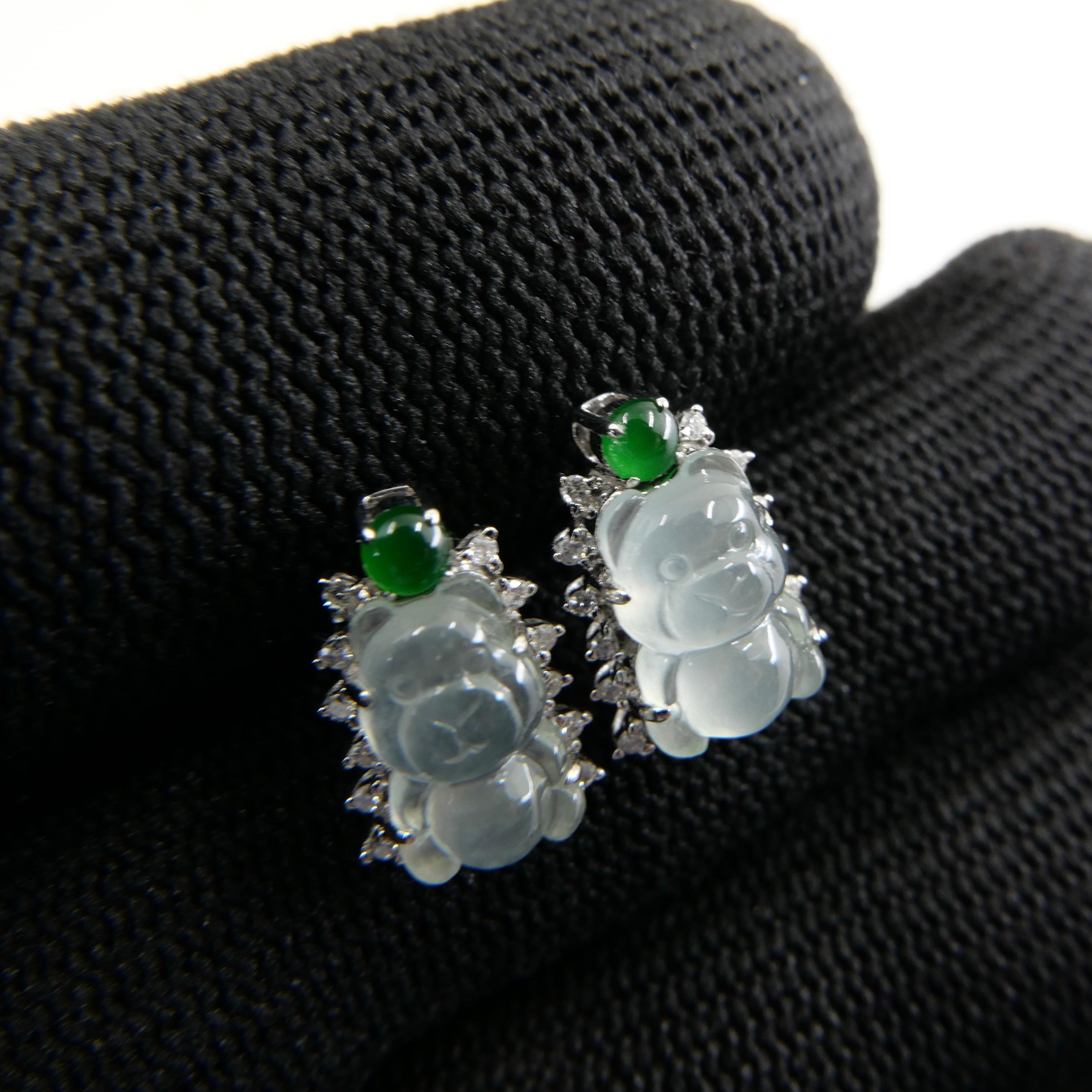 Certified Imperial & Icy Jade Diamond Gummy Bear Earrings, Great for Kids! For Sale 7