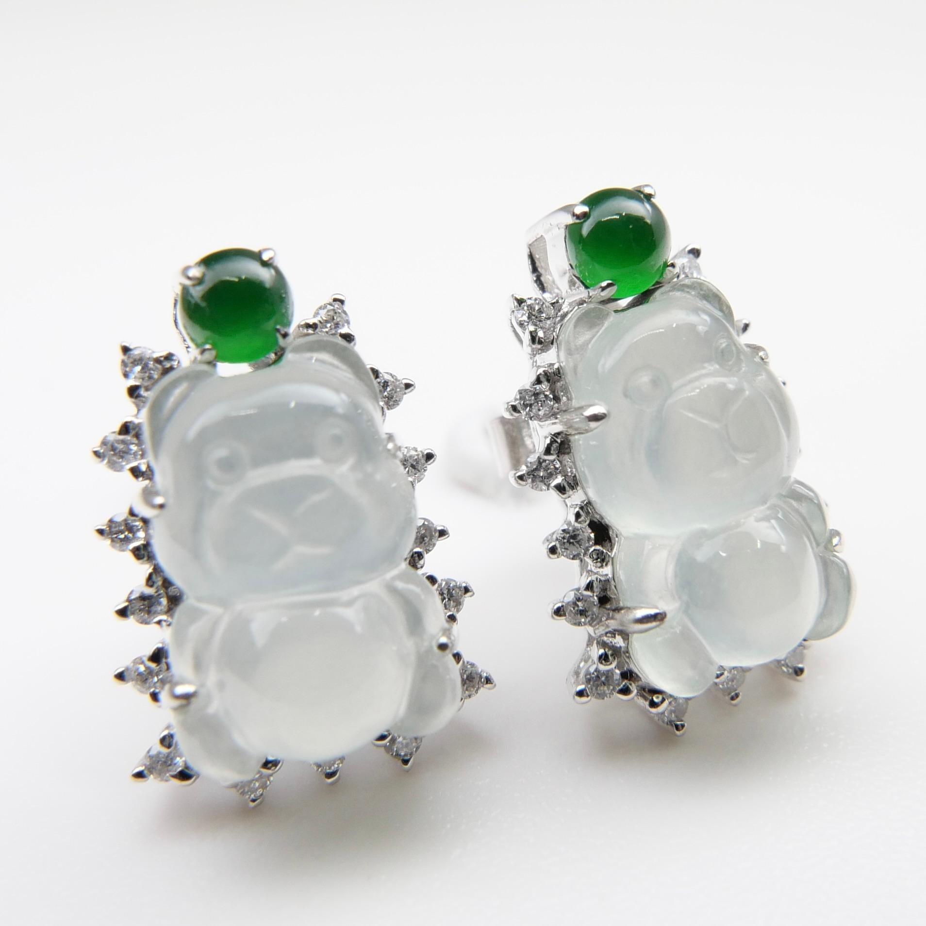 Rough Cut Certified Imperial & Icy Jade Diamond Gummy Bear Earrings, Great for Kids! For Sale