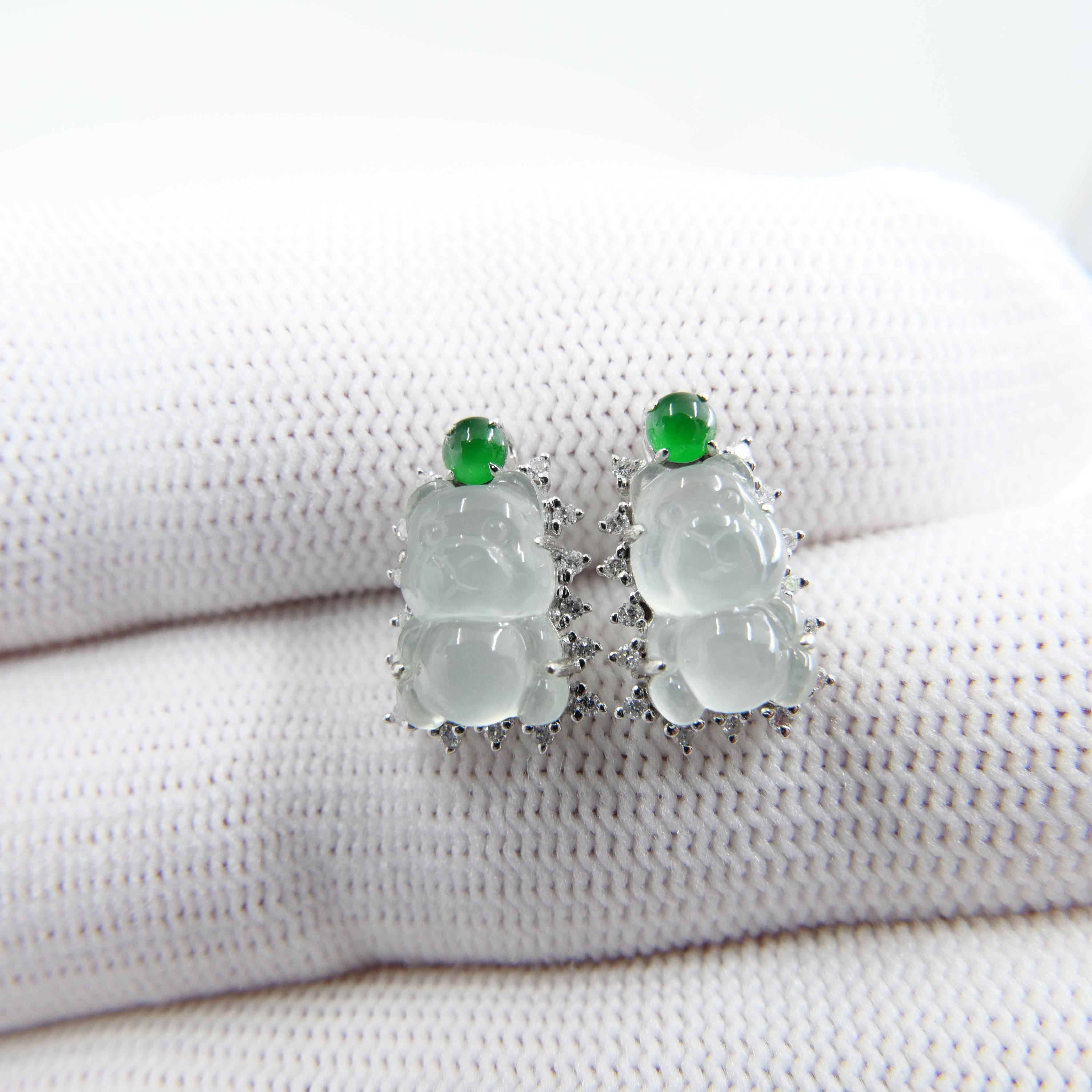 Certified Imperial & Icy Jade Diamond Gummy Bear Earrings, Great for Kids! In New Condition For Sale In Hong Kong, HK