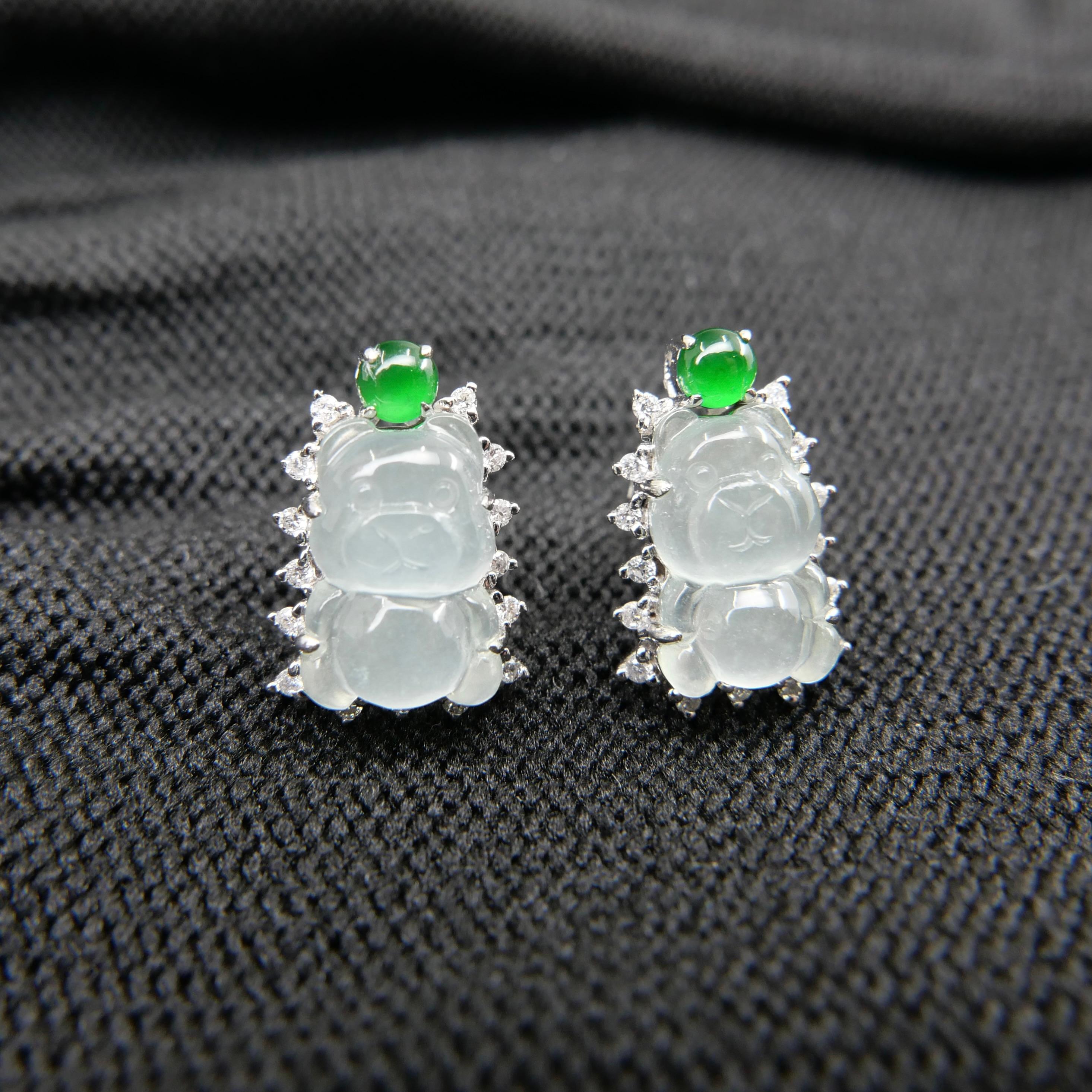 Women's Certified Imperial & Icy Jade Diamond Gummy Bear Earrings, Great for Kids! For Sale