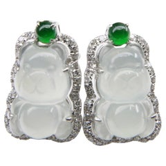 Certified Imperial & Icy Jade Diamond Gummy Bear Earrings, Great for Kids