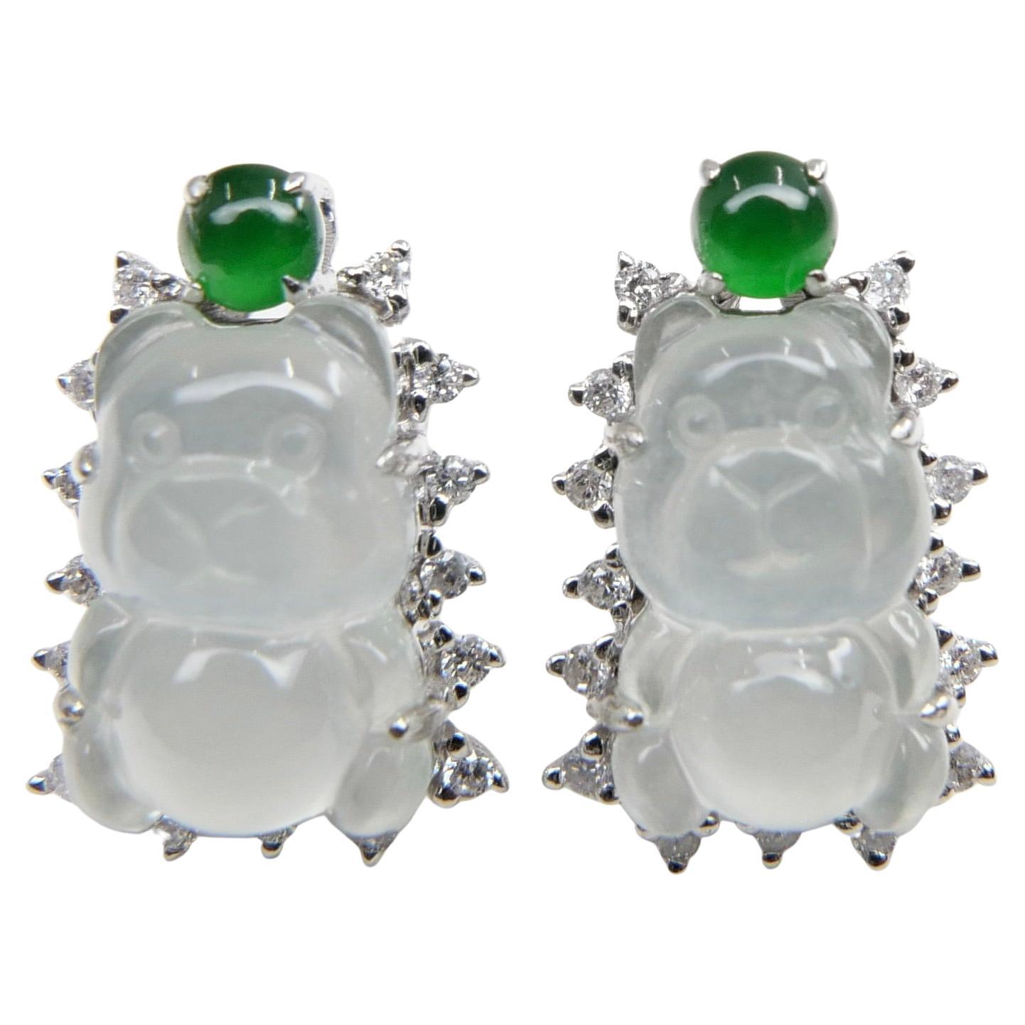 Certified Imperial & Icy Jade Diamond Gummy Bear Earrings, Great for Kids! For Sale