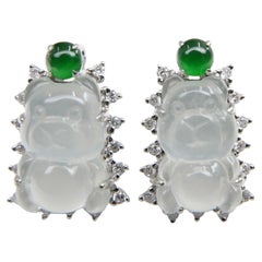 Boucles d'oreilles Gummy Bear en diamants et jade impérial et glacé certifié, idéales pour les enfants