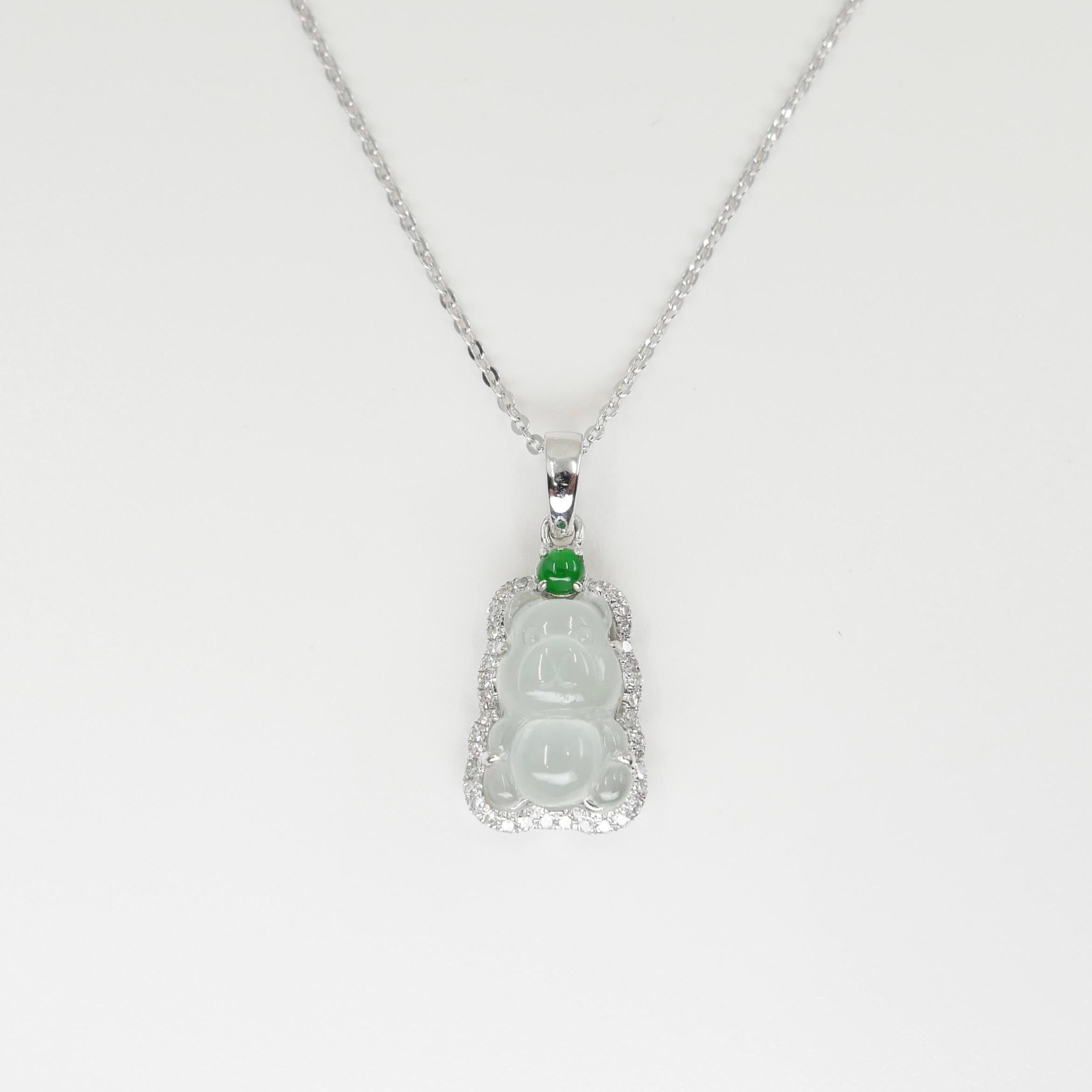 Pendentif ours en jade impérial et glacé certifié avec diamants, décomposition de la taille en vente 6