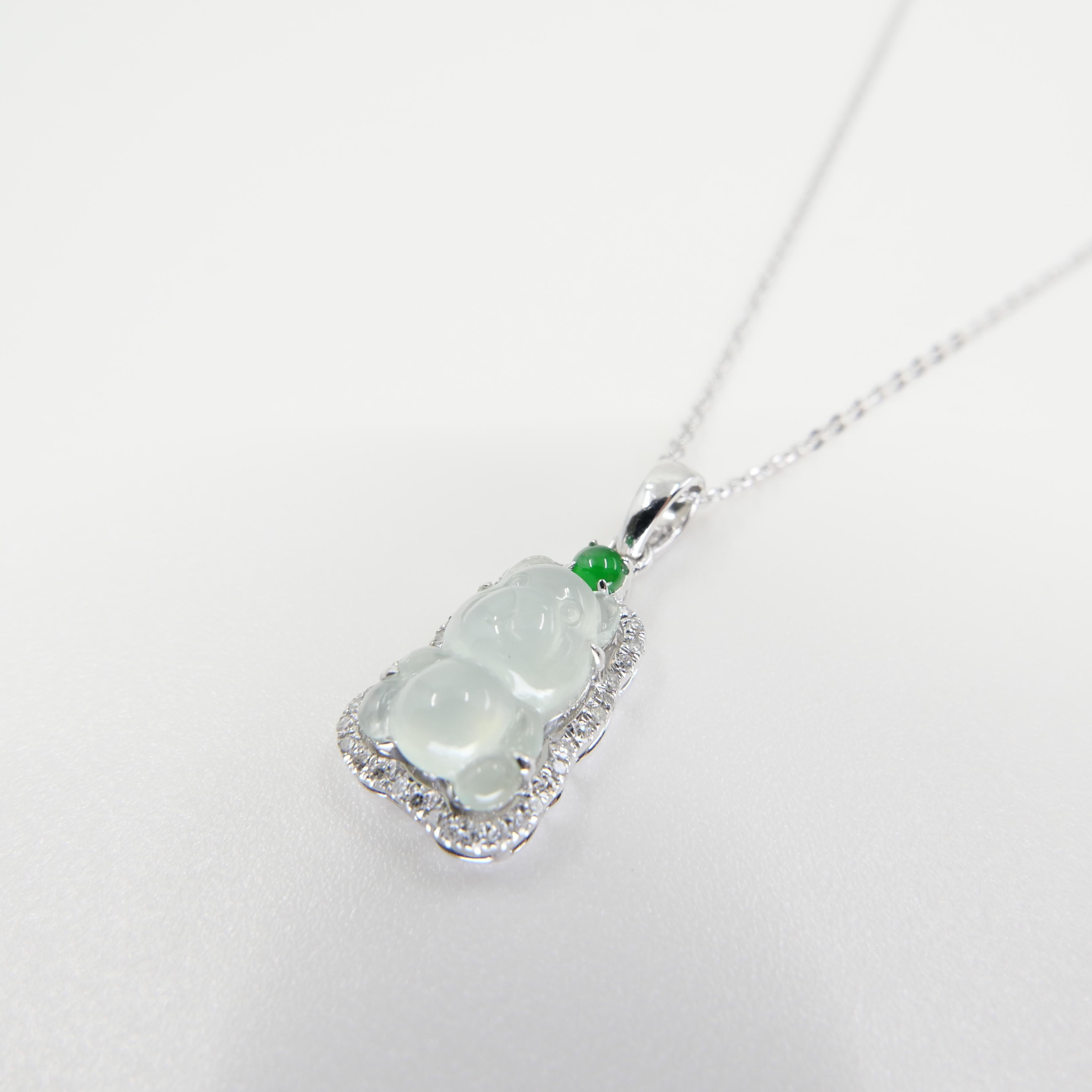 Pendentif ours en jade impérial et glacé certifié avec diamants, décomposition de la taille en vente 7