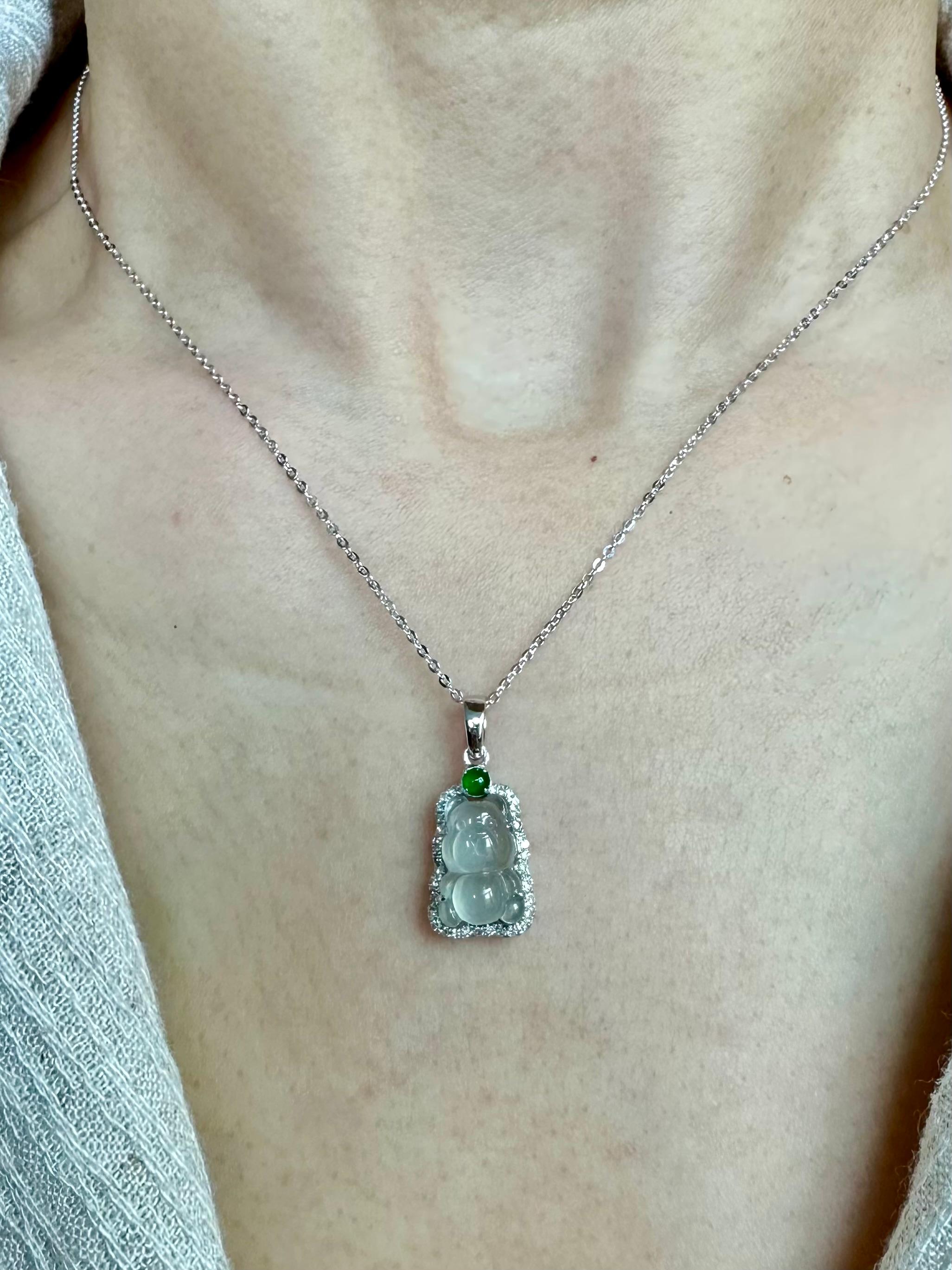 Certified Imperial & Icy Jade Diamond Gummy Bear Pendant, Cuteness Overload For Sale 5