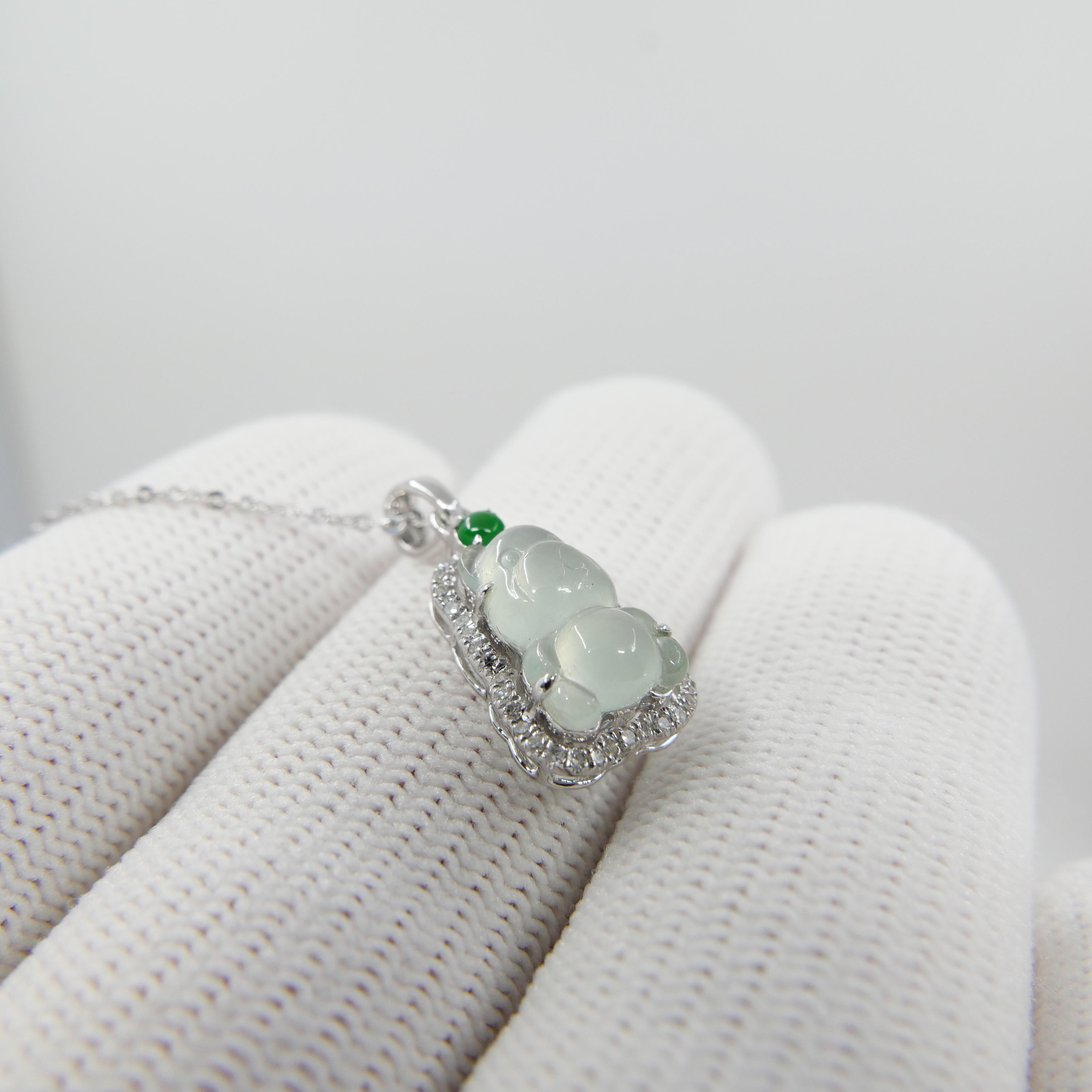 Pendentif ours en jade impérial et glacé certifié avec diamants, décomposition de la taille en vente 10