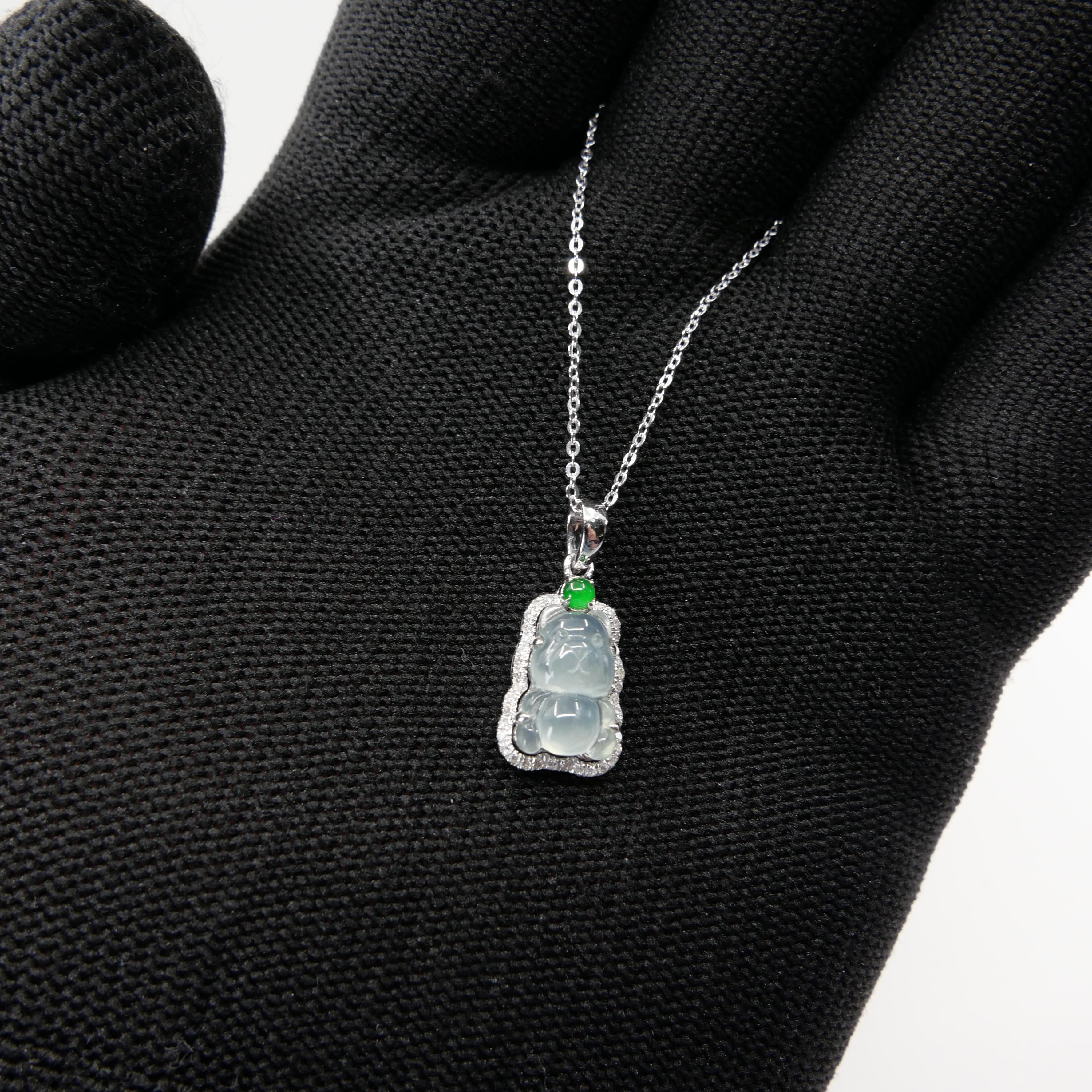 Pendentif ours en jade impérial et glacé certifié avec diamants, décomposition de la taille en vente 12