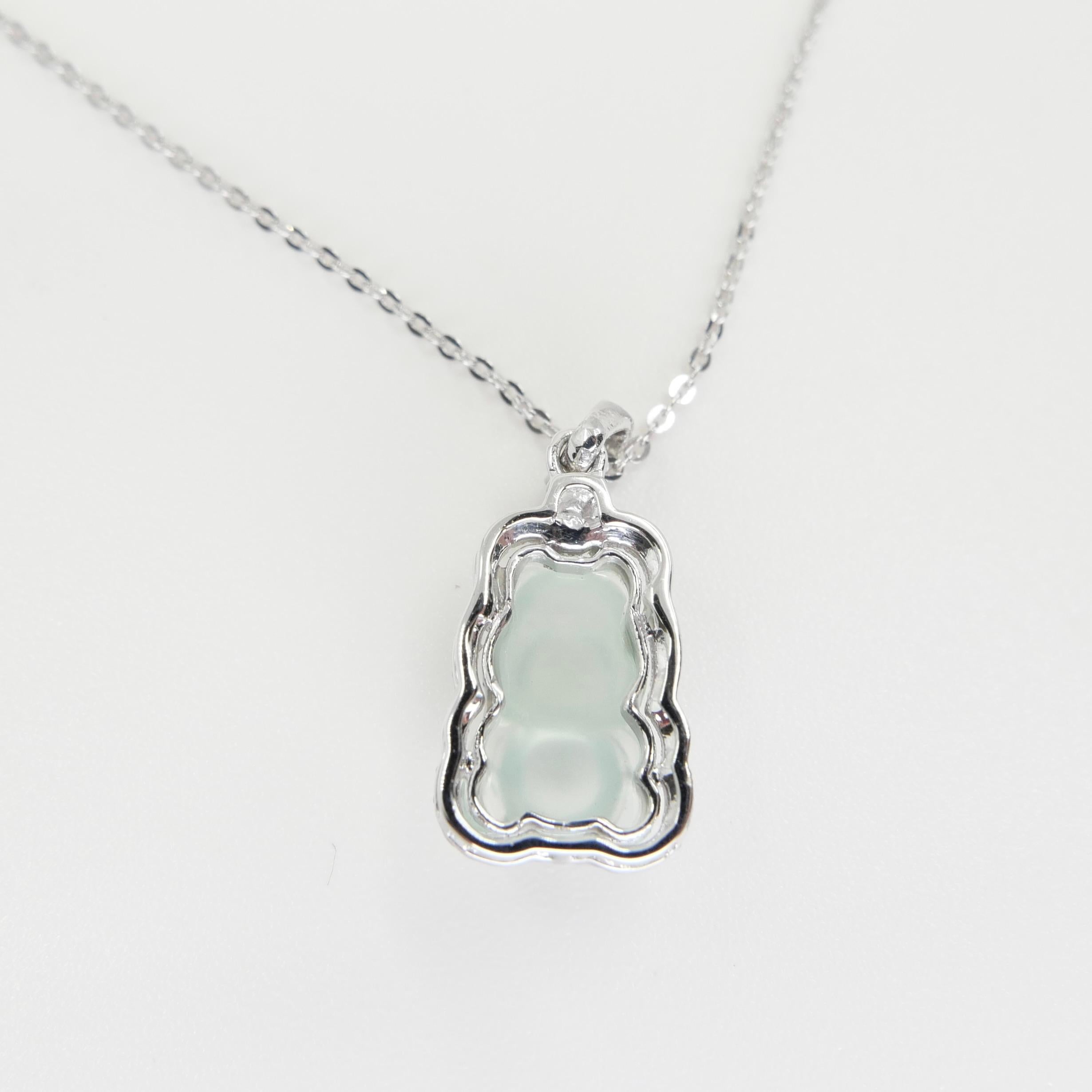 Pendentif ours en jade impérial et glacé certifié avec diamants, décomposition de la taille en vente 3