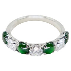Certified Imperial Jade & Diamond 7 Stone. Ring. Imperial Green. Supreme Glow!
