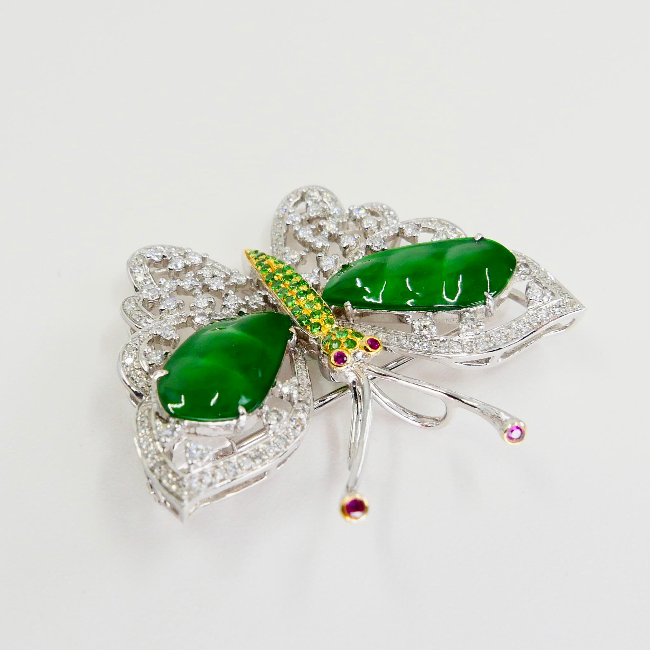 Pendentif/ broche papillon en jade impérial certifié et diamants, qualité de collection en vente 5