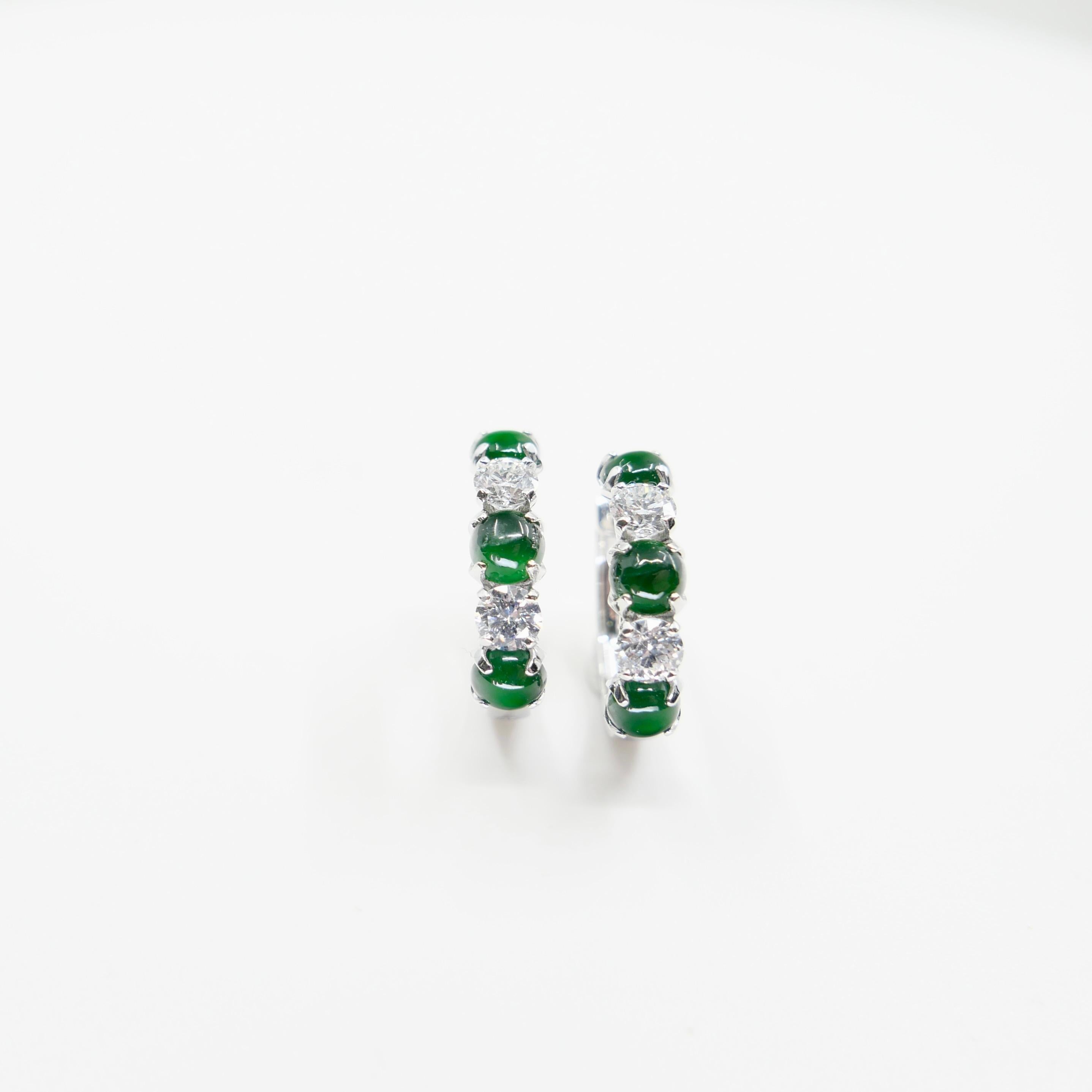 Boucles d'oreilles à charnière certifiées en jade impérial et diamants Vert impérial. Éclat suprême ! en vente 5
