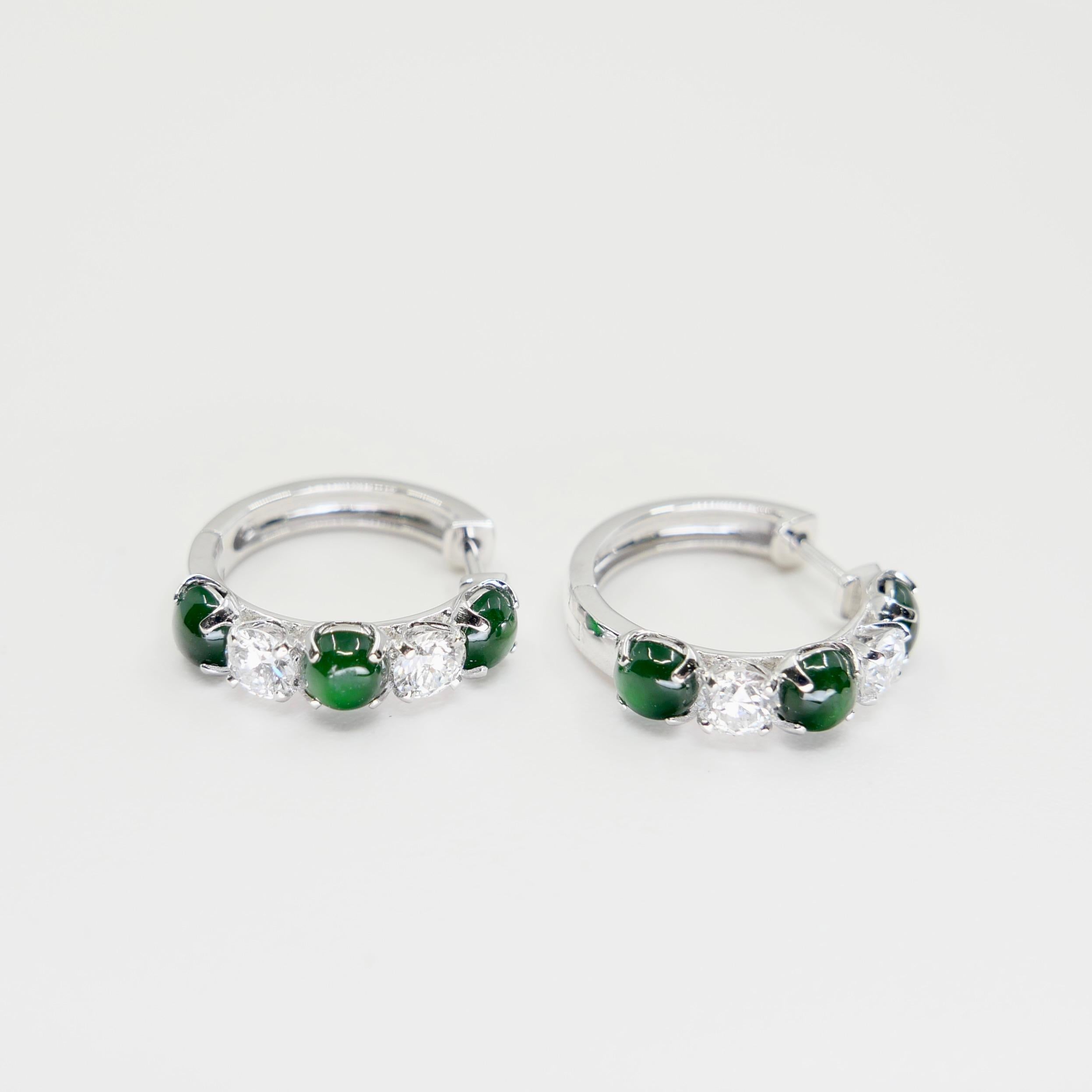 Boucles d'oreilles à charnière certifiées en jade impérial et diamants Vert impérial. Éclat suprême ! en vente 6
