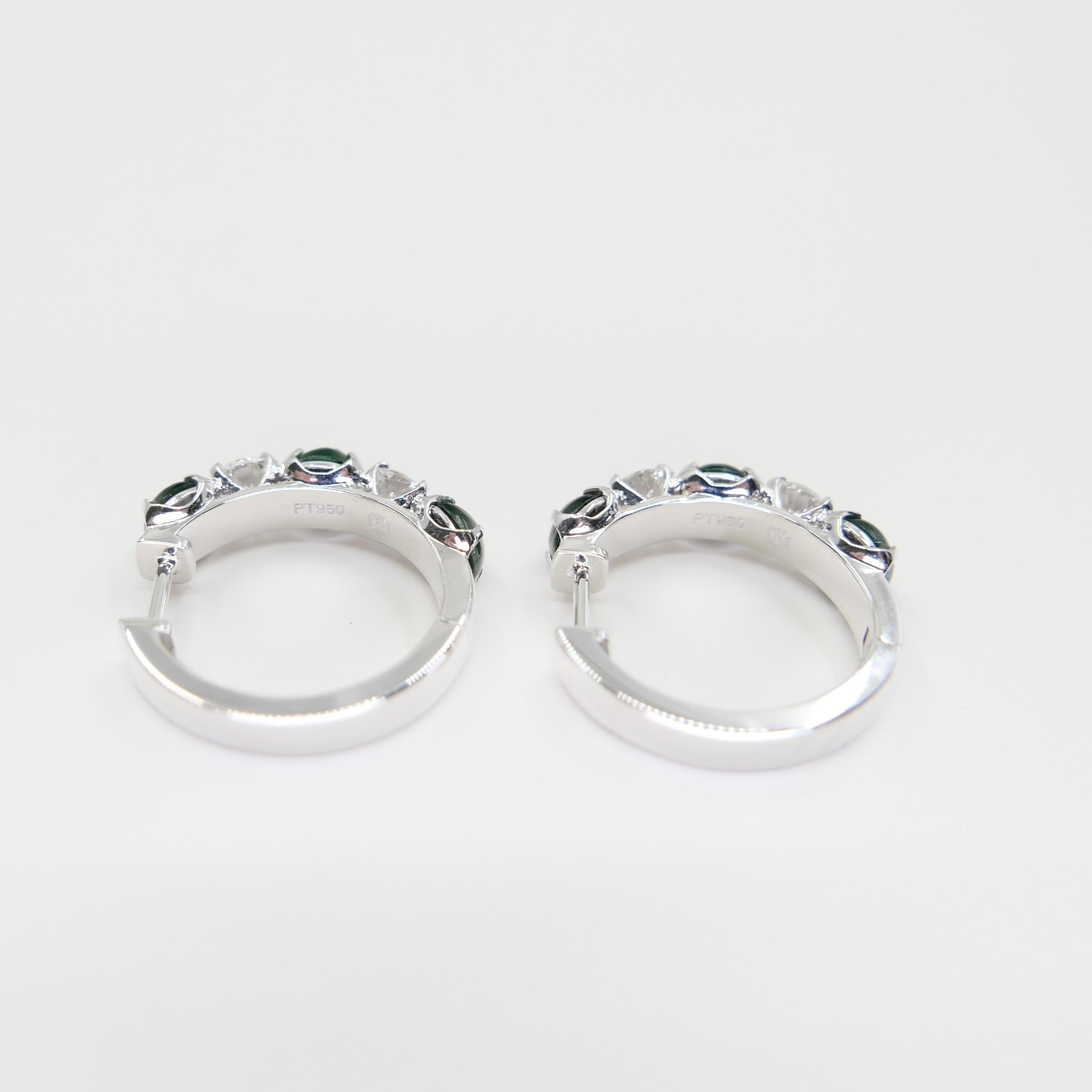 Boucles d'oreilles à charnière certifiées en jade impérial et diamants Vert impérial. Éclat suprême ! en vente 8
