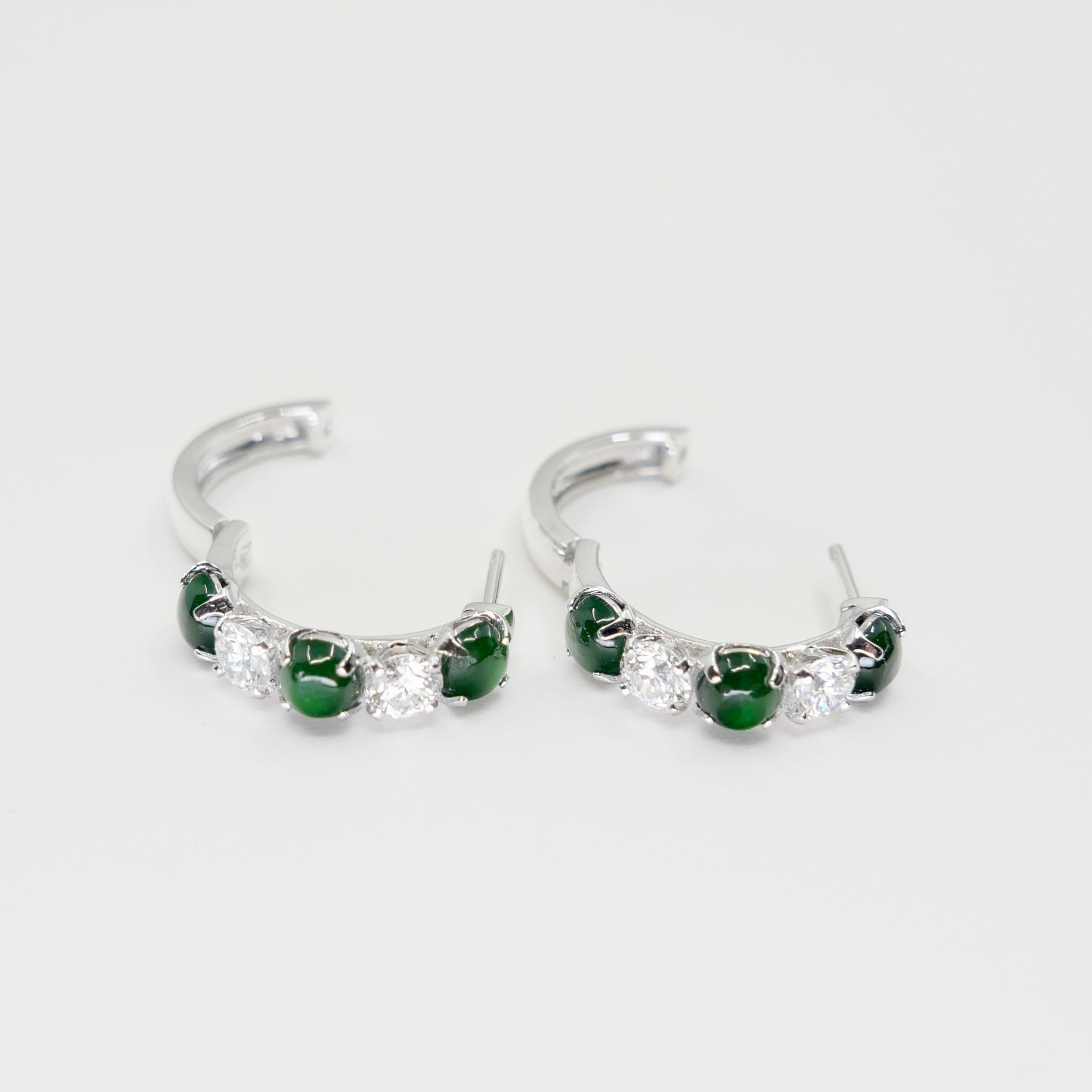 Boucles d'oreilles à charnière certifiées en jade impérial et diamants Vert impérial. Éclat suprême ! en vente 1