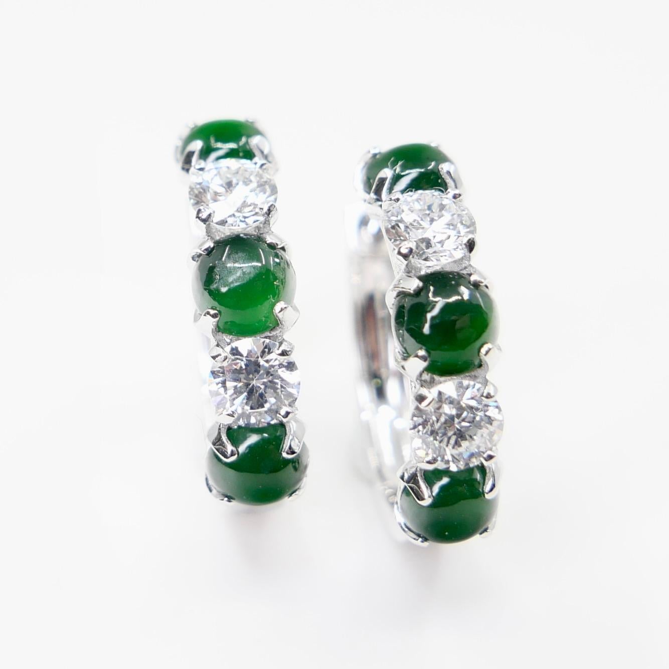 Boucles d'oreilles à charnière certifiées en jade impérial et diamants Vert impérial. Éclat suprême ! en vente 2