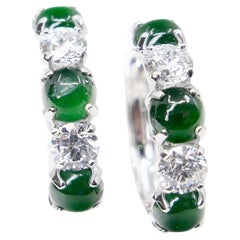 Certified Imperial Jade 
Diamond Hinged Earrings Imperial Green. Supreme Glow!