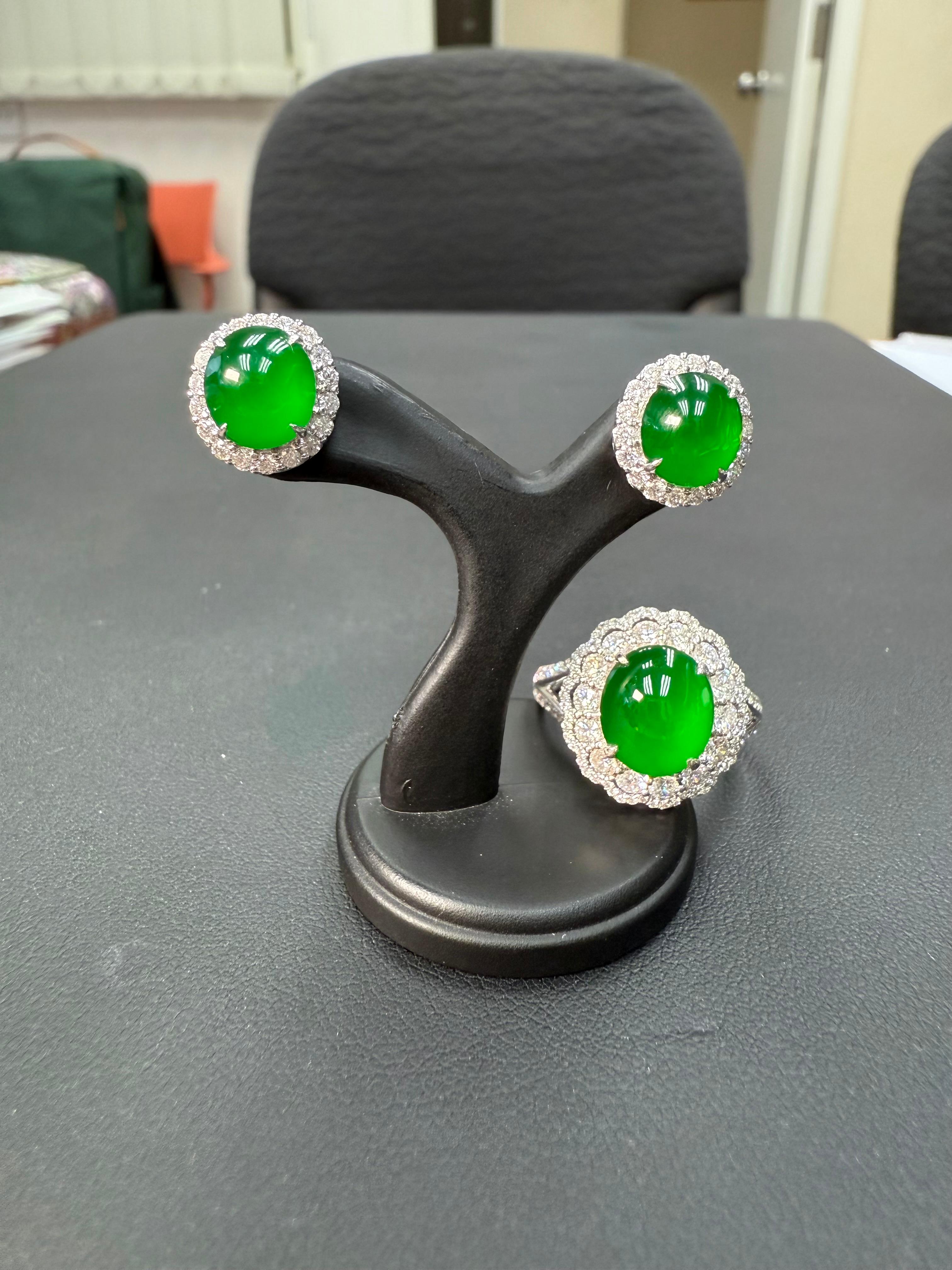 Orecchini con diamanti di giada imperiale certificati e set di anelli. Il migliore Greene & Greene in vendita 10