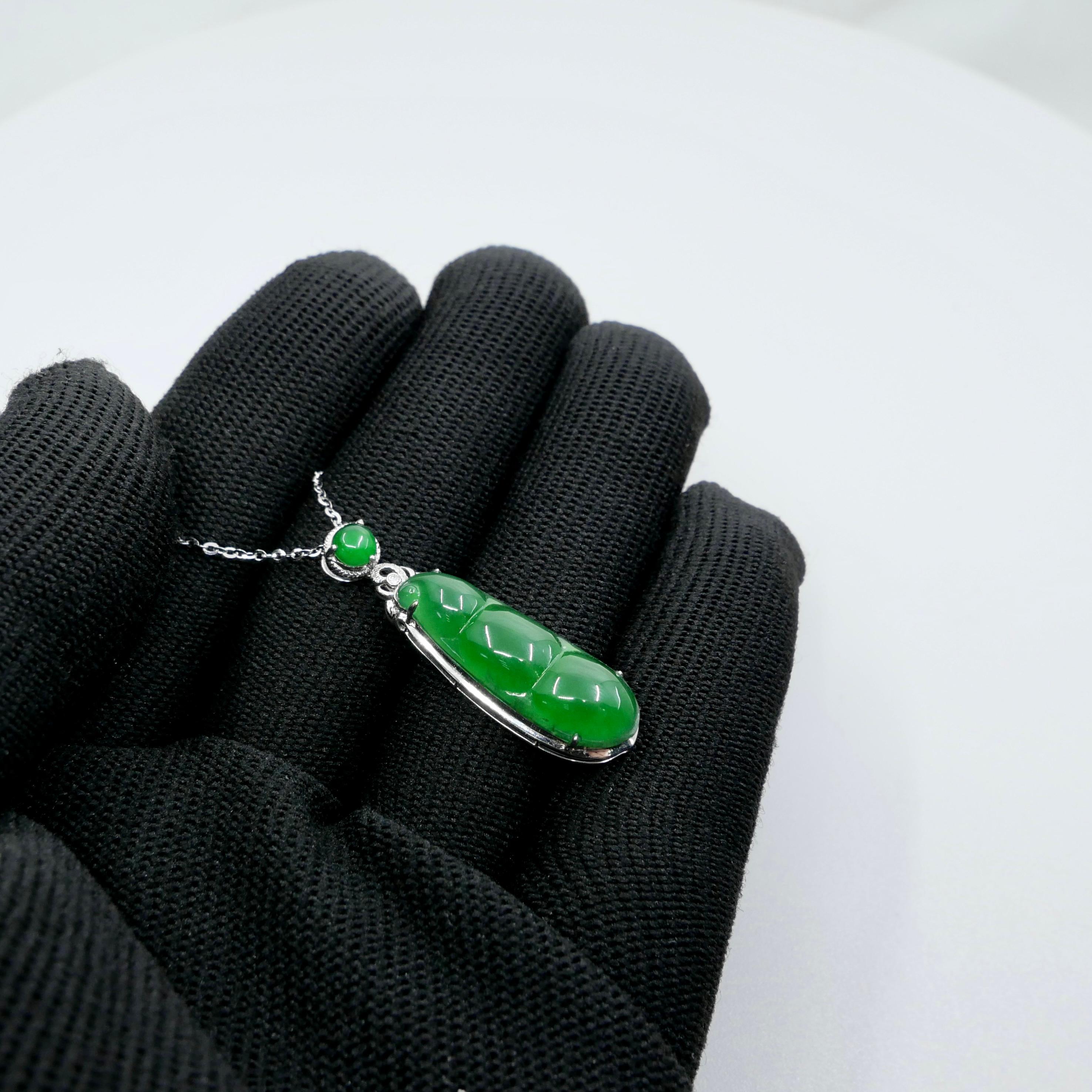 Certified Imperial Jade Peapod & Diamond Pendant Necklace. Collector's Item. For Sale 10