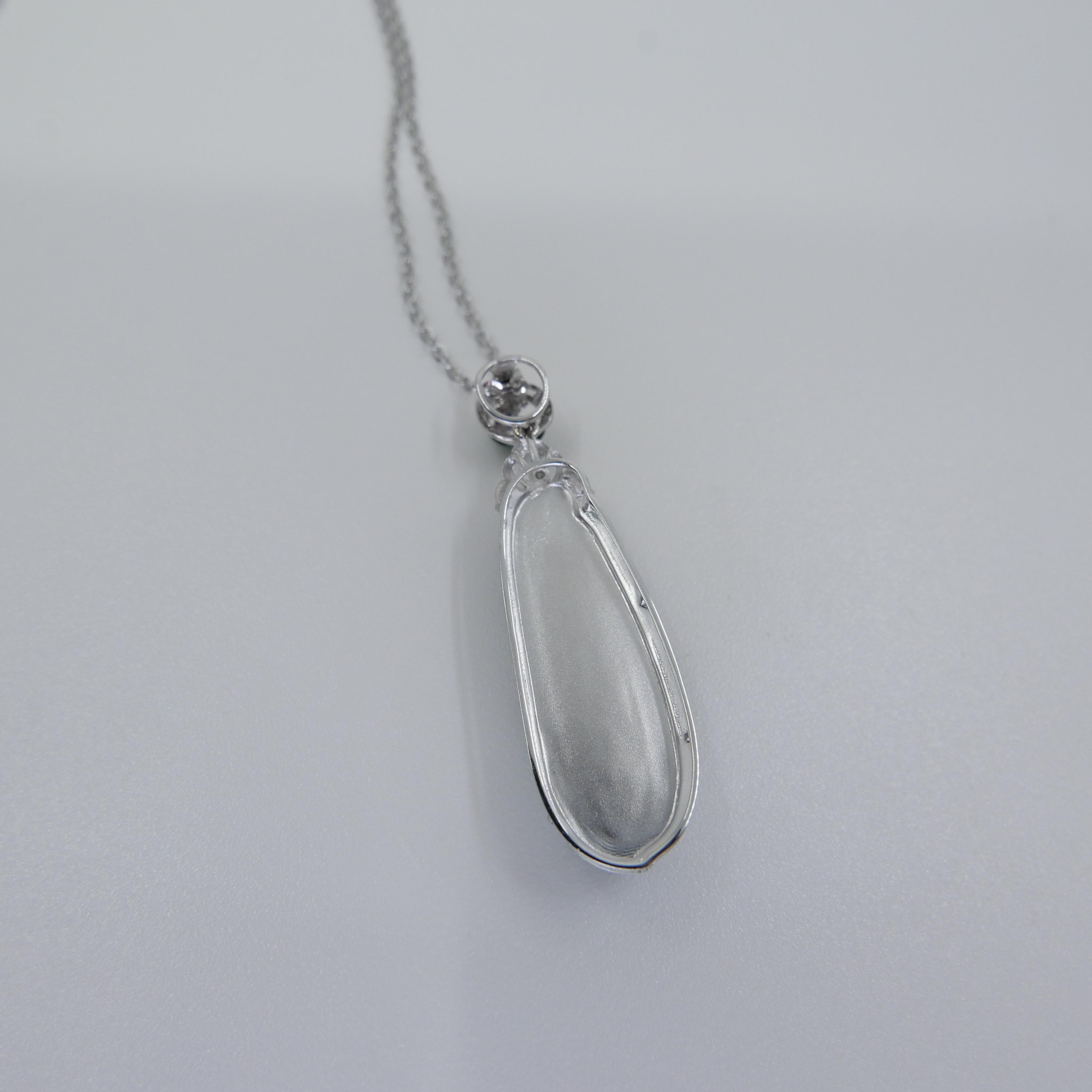 Certified Imperial Jade Peapod & Diamond Pendant Necklace. Collector's Item. For Sale 1