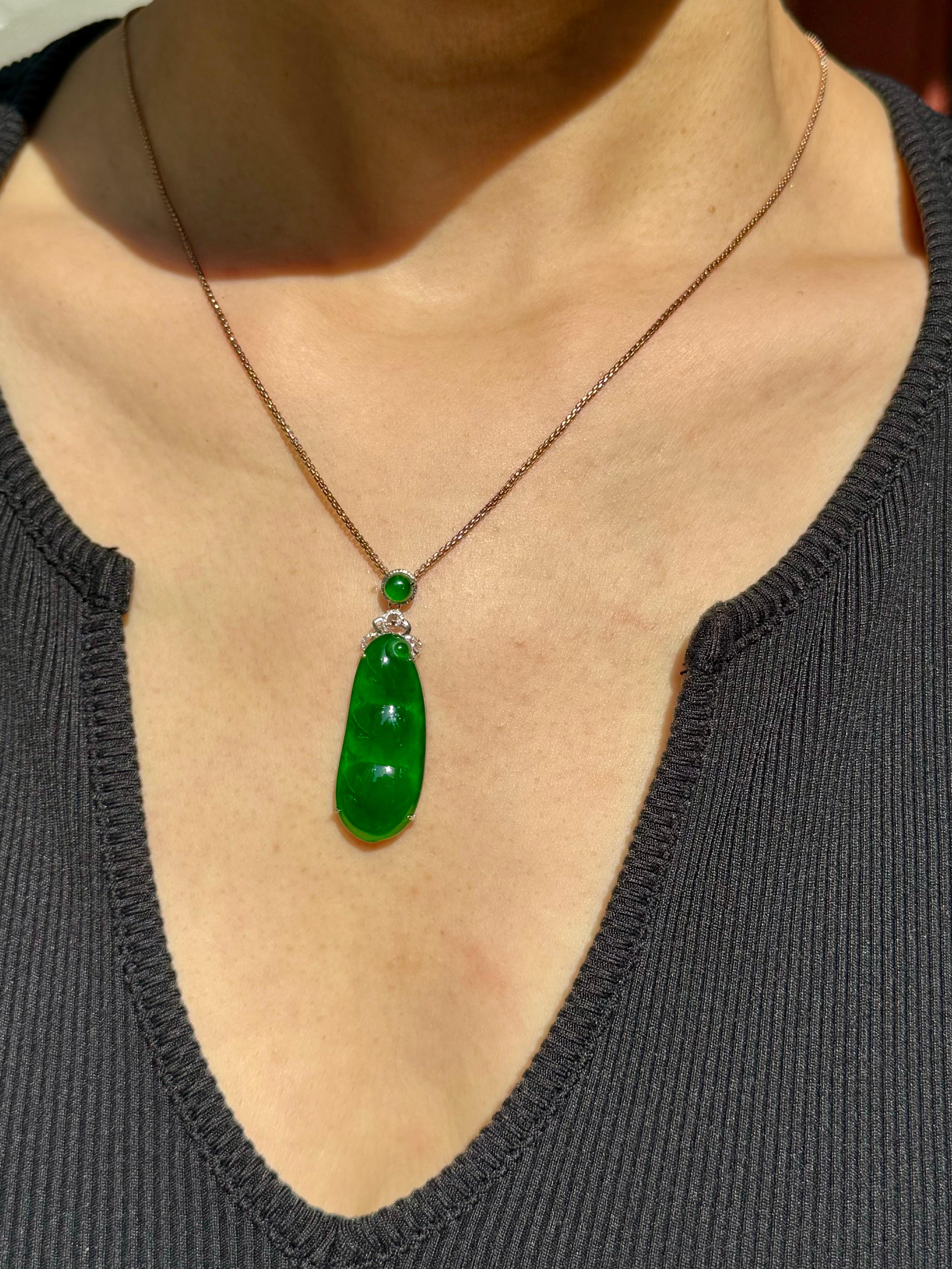 Please check out the HD video. This icy imperial Jadeite jade pendant is certified to be natural and without any treatments. It is rare to find such a large gem quality piece! To qualify as true imperial jade, it must have BOTH strong saturations of