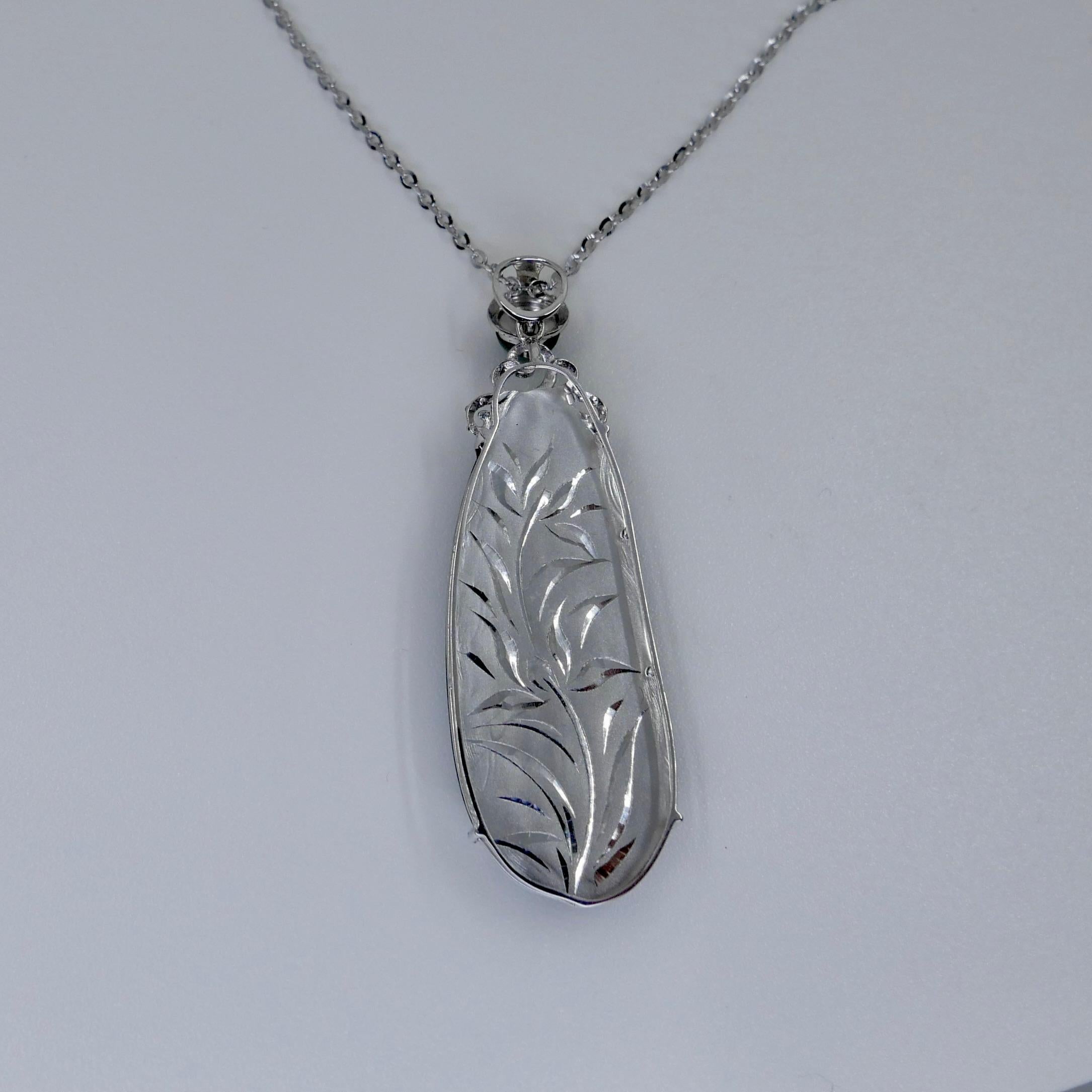 Certified Imperial Jade Peapod & Diamond Pendant Necklace. Substantial Piece.  In New Condition For Sale In Hong Kong, HK