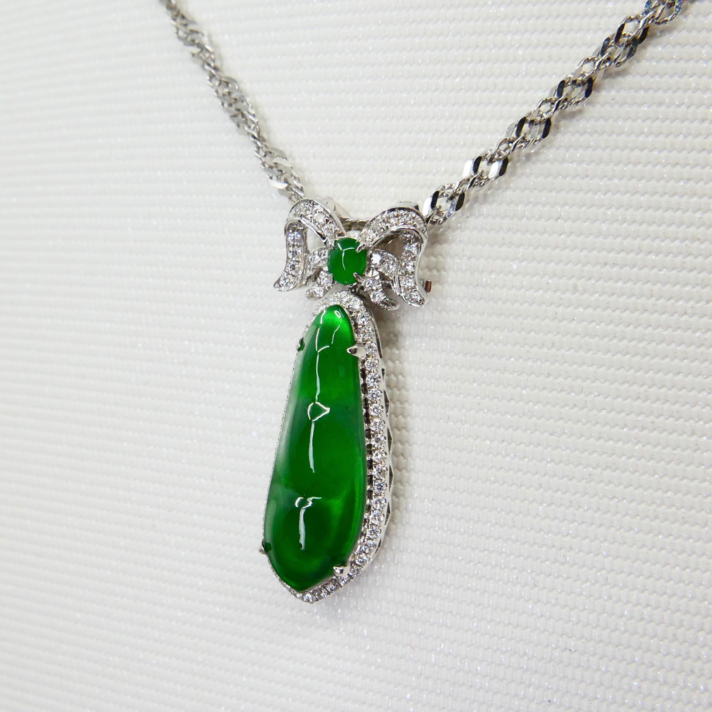 Certified Imperial Jade, Pearl, Diamond Pendant / Brooch, Wear 5 Different Ways In New Condition For Sale In Hong Kong, HK