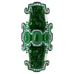 Certified Imperial Jade Ring with Emanel Mother of Pearl and Diamonds 2.20 Carat