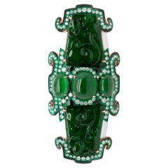 Anello di giada imperiale certificata con madreperla Emanel e diamanti da 2,20 carati