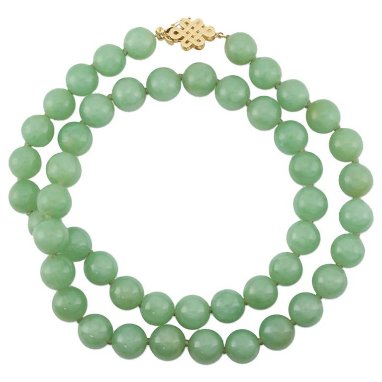 Certified Impressive Large Green Jade Bead Necklace at 1stDibs