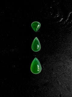 Certified Intense Deep Green Burmese A-Jadeite Pear Cabochon Calibrated Set