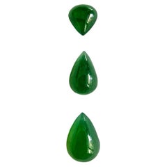Certified Intense Deep Green Burmese A-Jadeite Pear Cabochon Calibrated Set