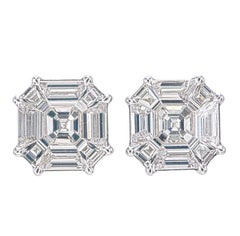 Certified Invisible set Asscher shaped 15 carat face up Piecut diamond earring