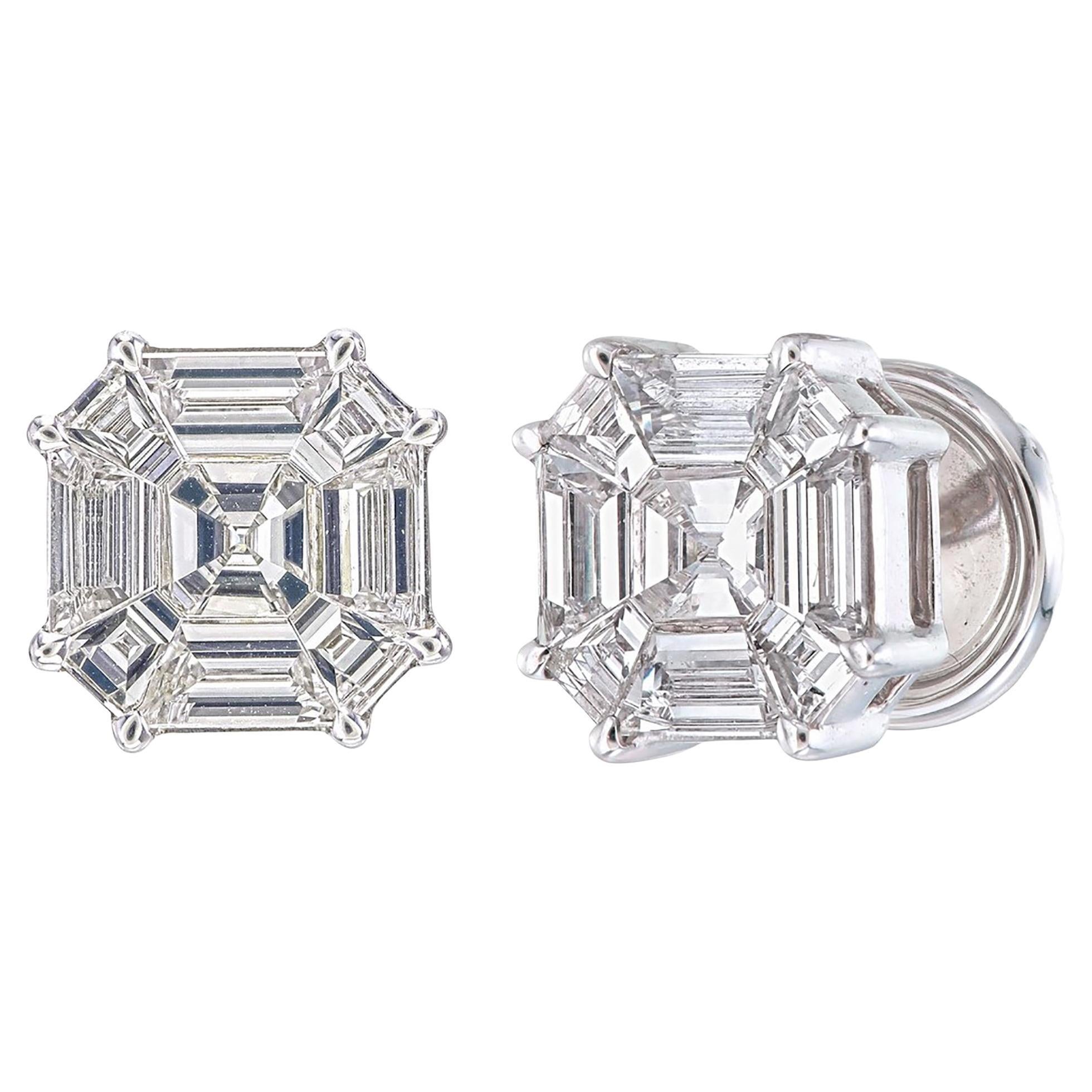 Boucles d'oreilles en forme d'asscher et diamants 15 carats face à face certifiés et sertis invisibles
