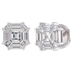 Boucles d'oreilles en forme d'asscher et diamants 15 carats face à face certifiés et sertis invisibles