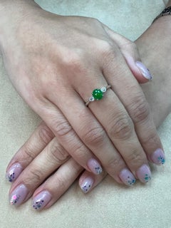 Certified Jade & Diamond 3 Stone Ring, True Imperial Green, Dainty & Elegant